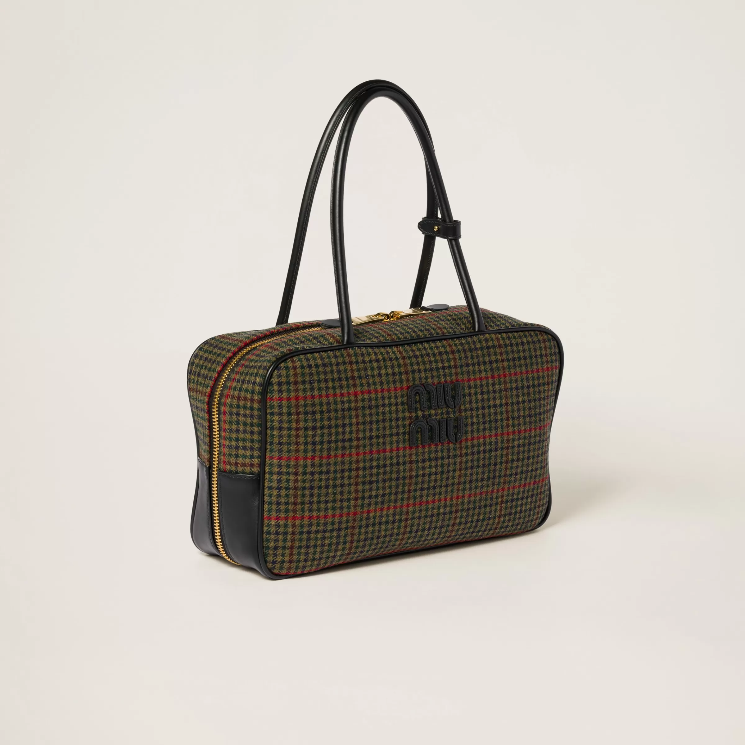 Beau tartan top-handle bag with leather details>Miu Miu Shop