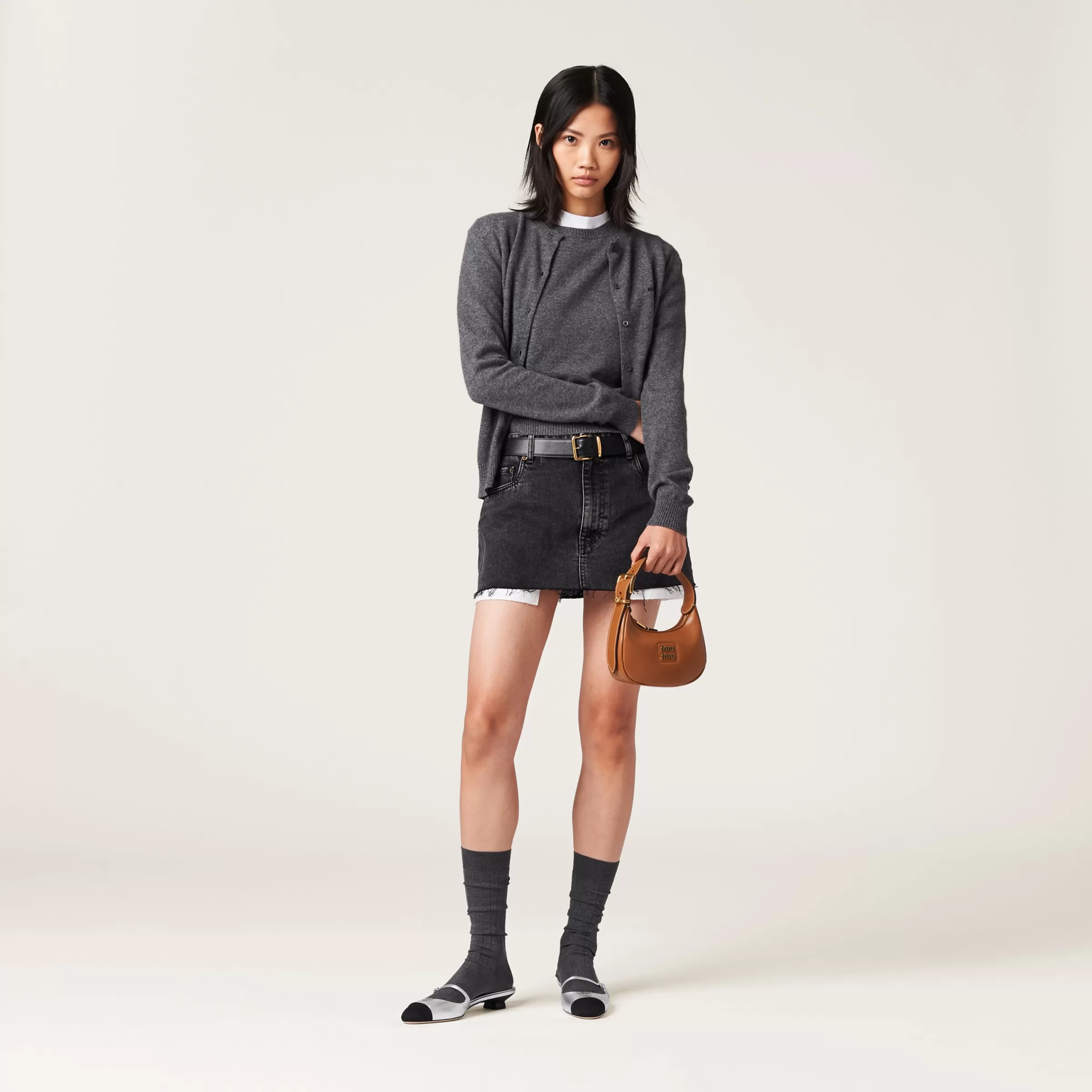 denim miniskirt>Miu Miu Cheap