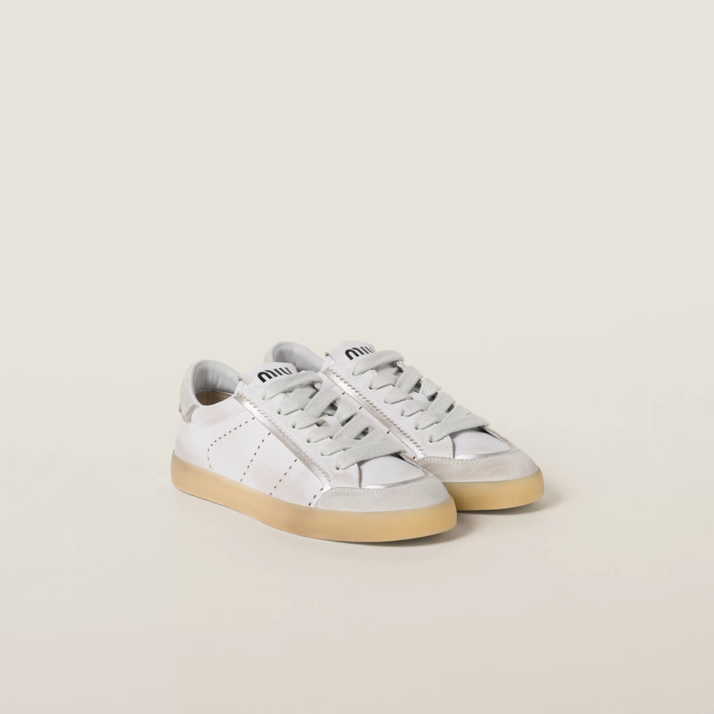 Bleached leather sneakers>Miu Miu Shop