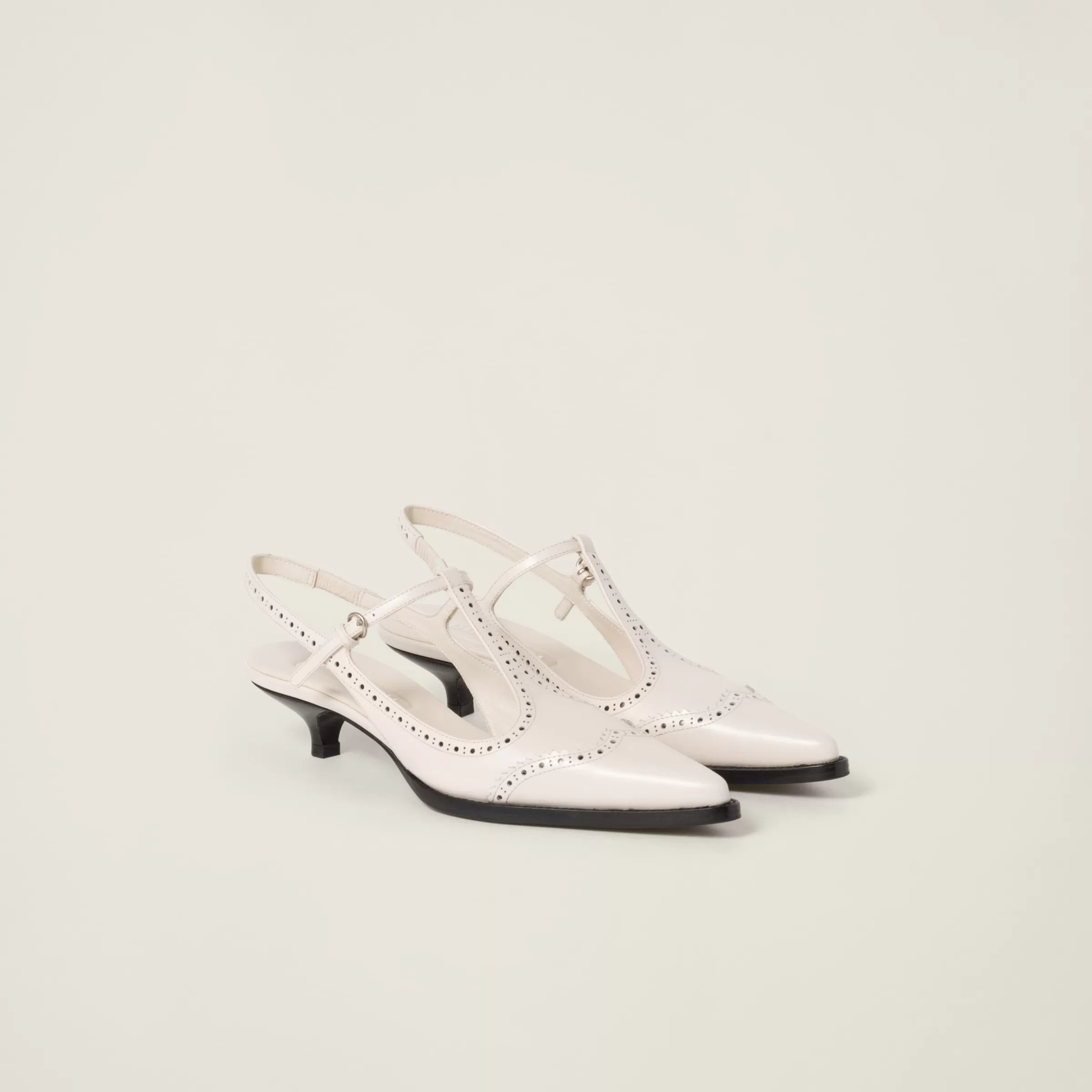 Brushed leather brogue slingback T-strap pumps>Miu Miu Cheap