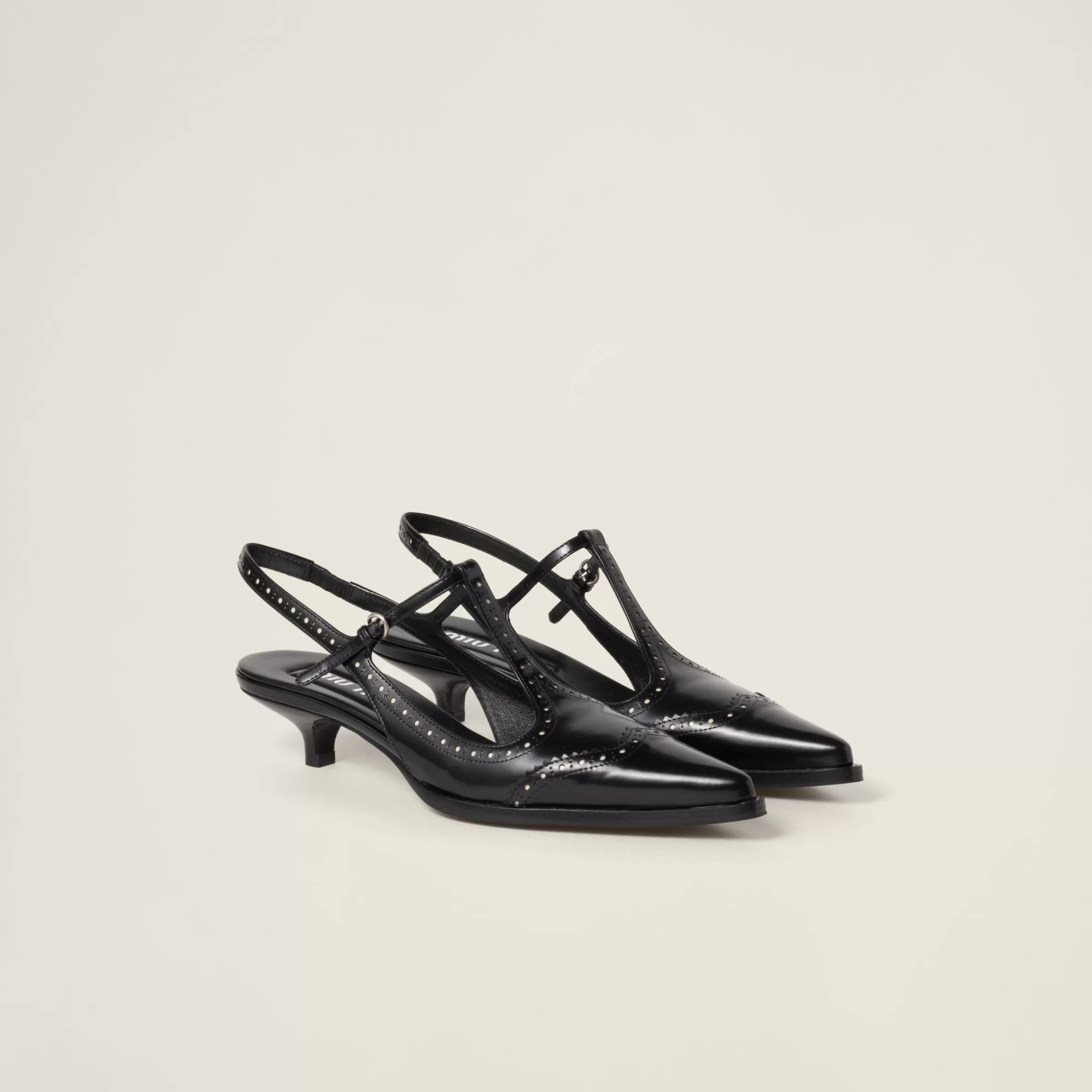 Brushed leather brogue slingback T-strap pumps>Miu Miu Best Sale