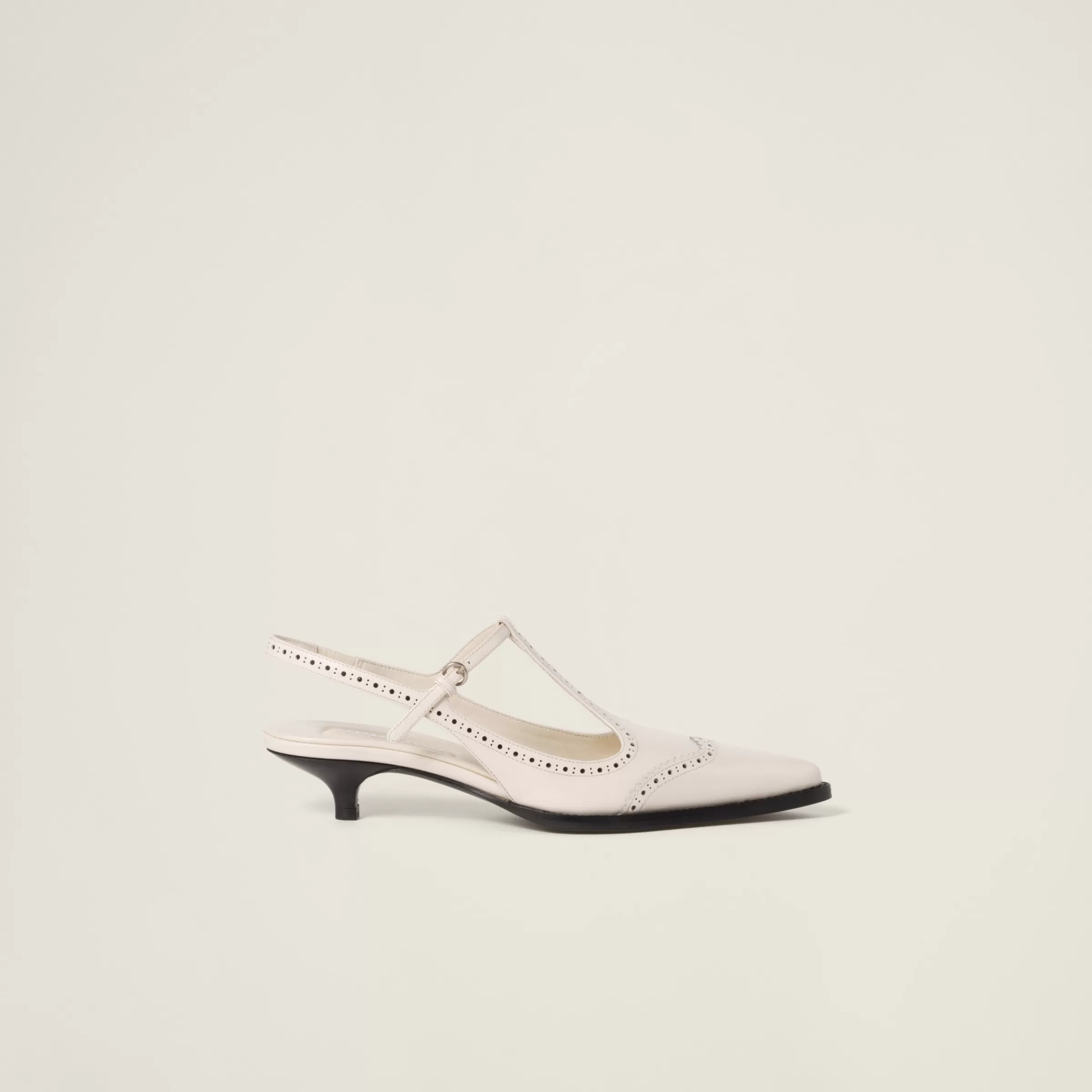 Brushed leather brogue slingback T-strap pumps>Miu Miu Cheap