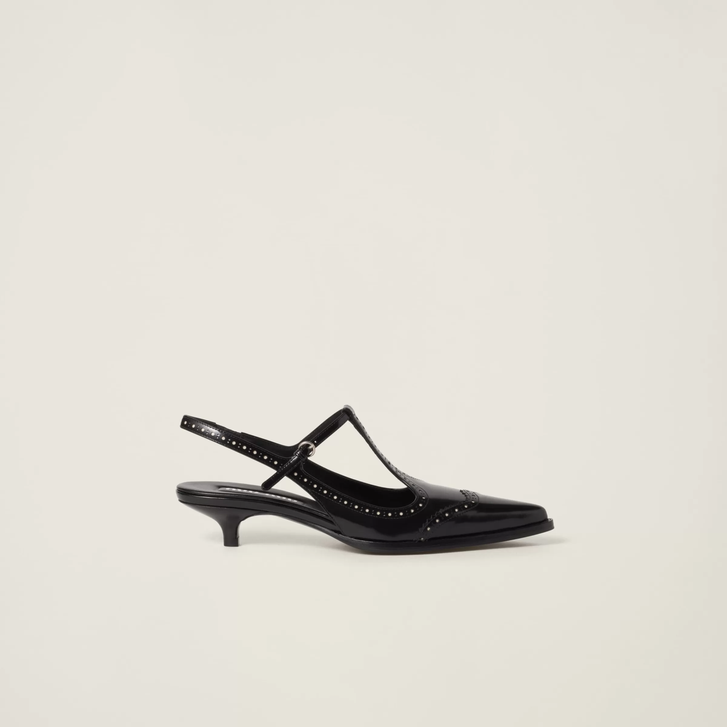 Brushed leather brogue slingback T-strap pumps>Miu Miu Best Sale