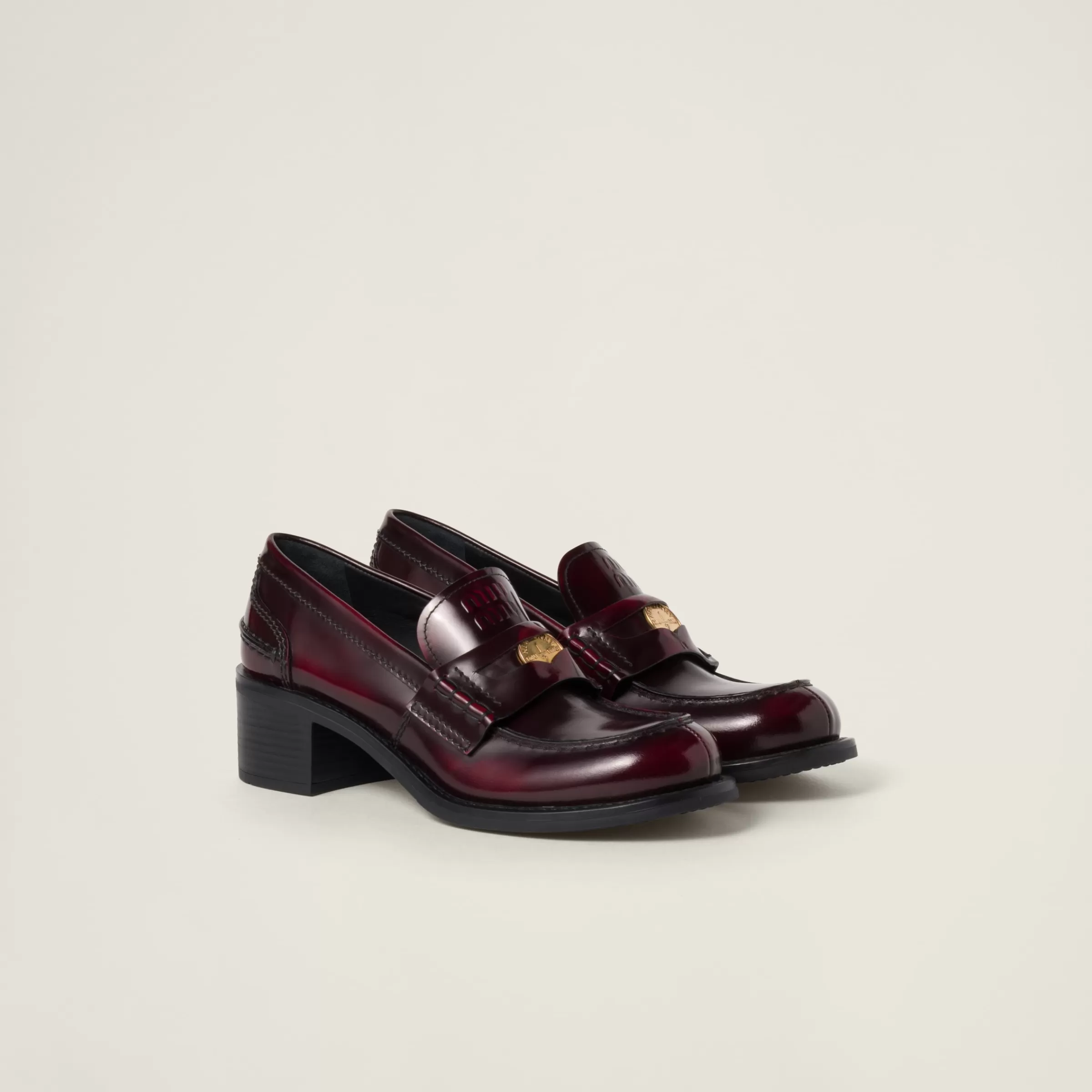 Brushed leather loafers>Miu Miu Hot