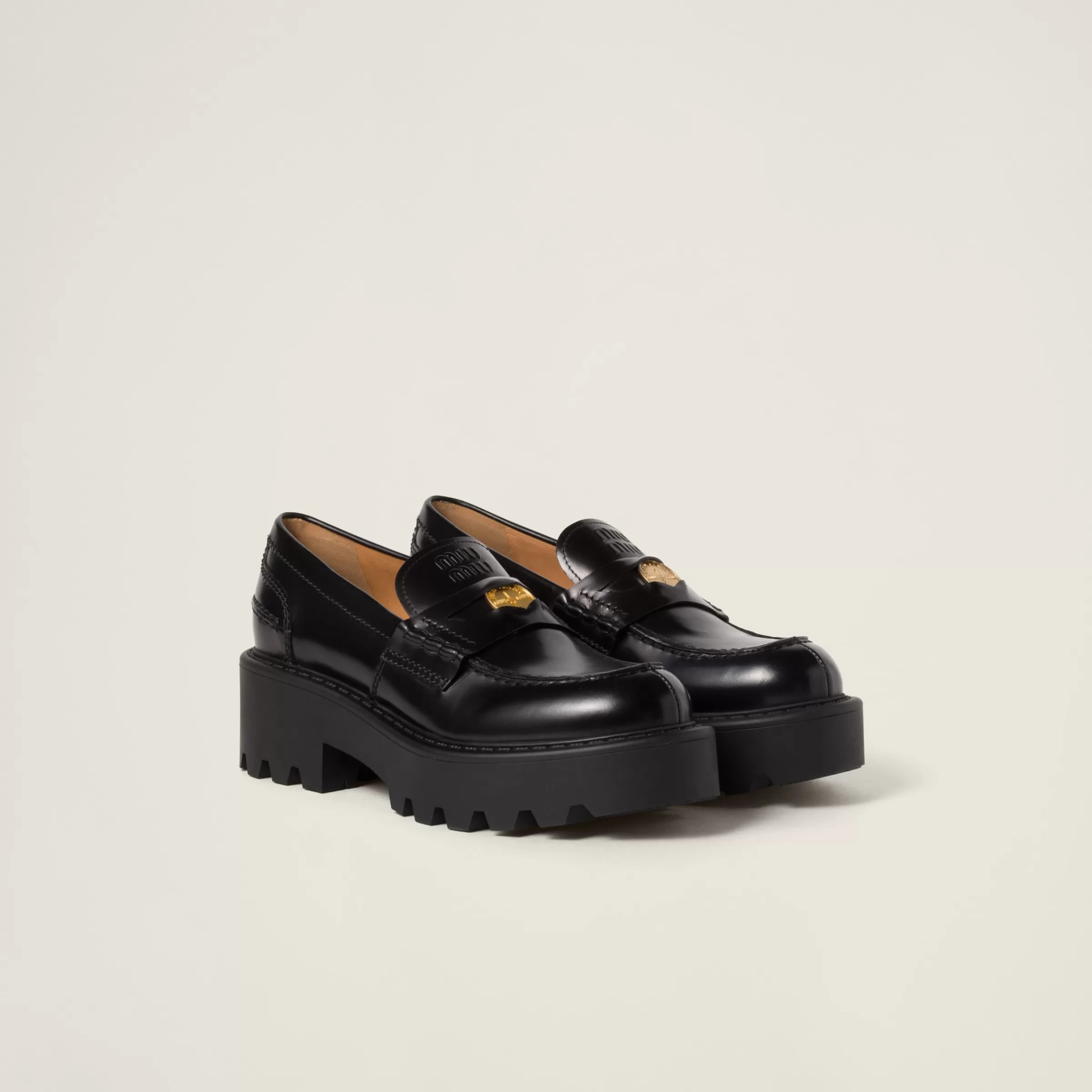 Brushed leather loafers>Miu Miu Best Sale