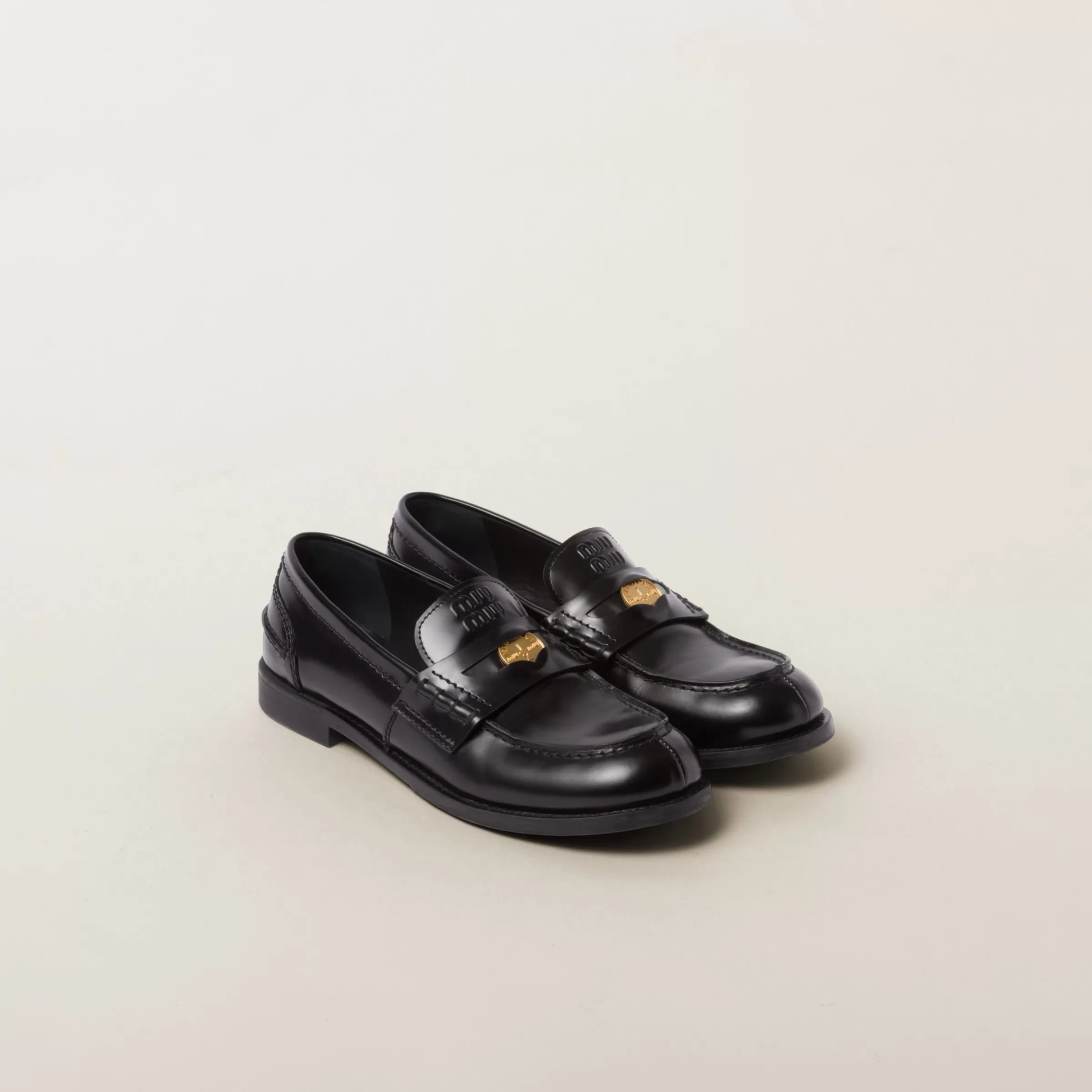 Brushed leather penny loafers>Miu Miu Fashion