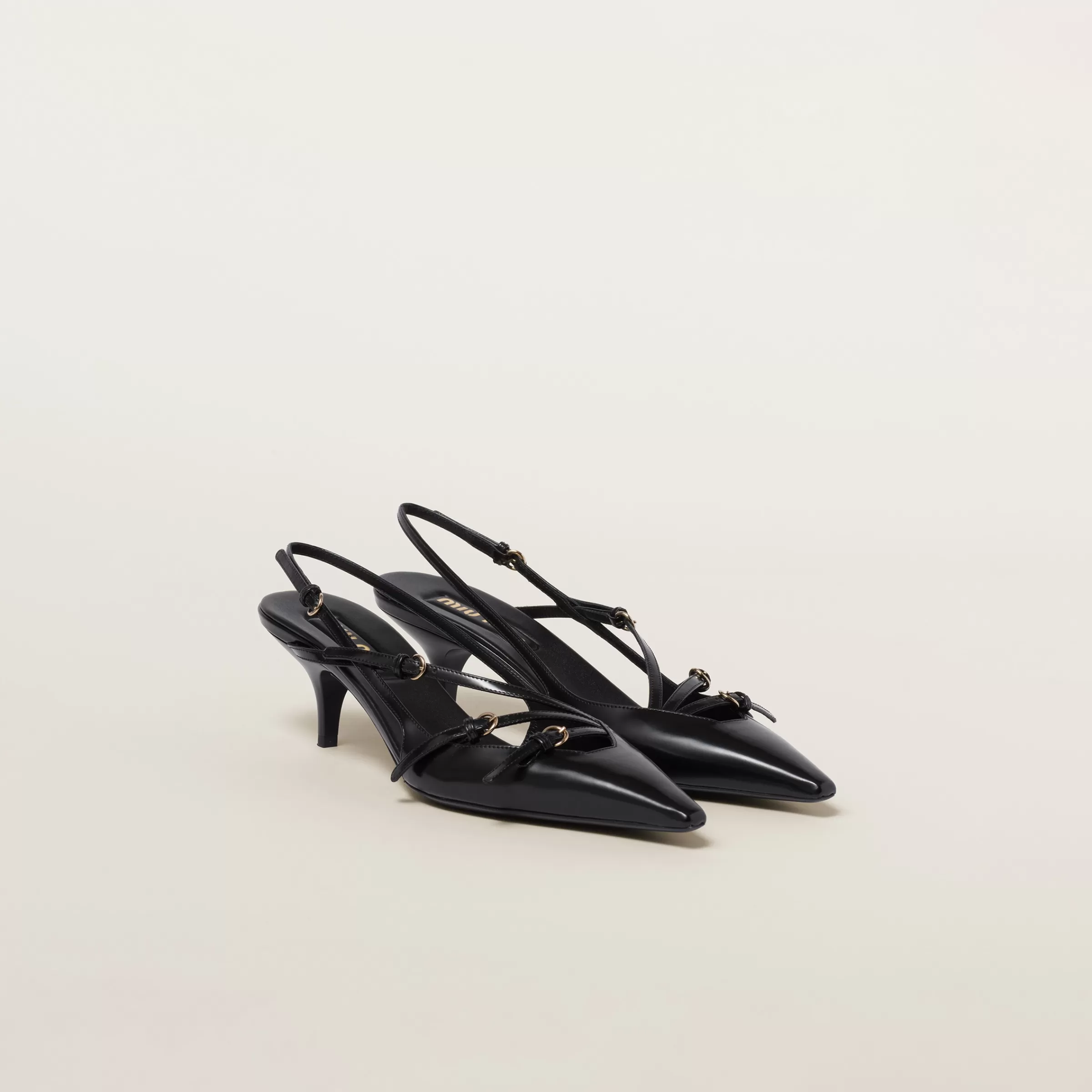 Brushed leather slingbacks with buckles>Miu Miu Sale