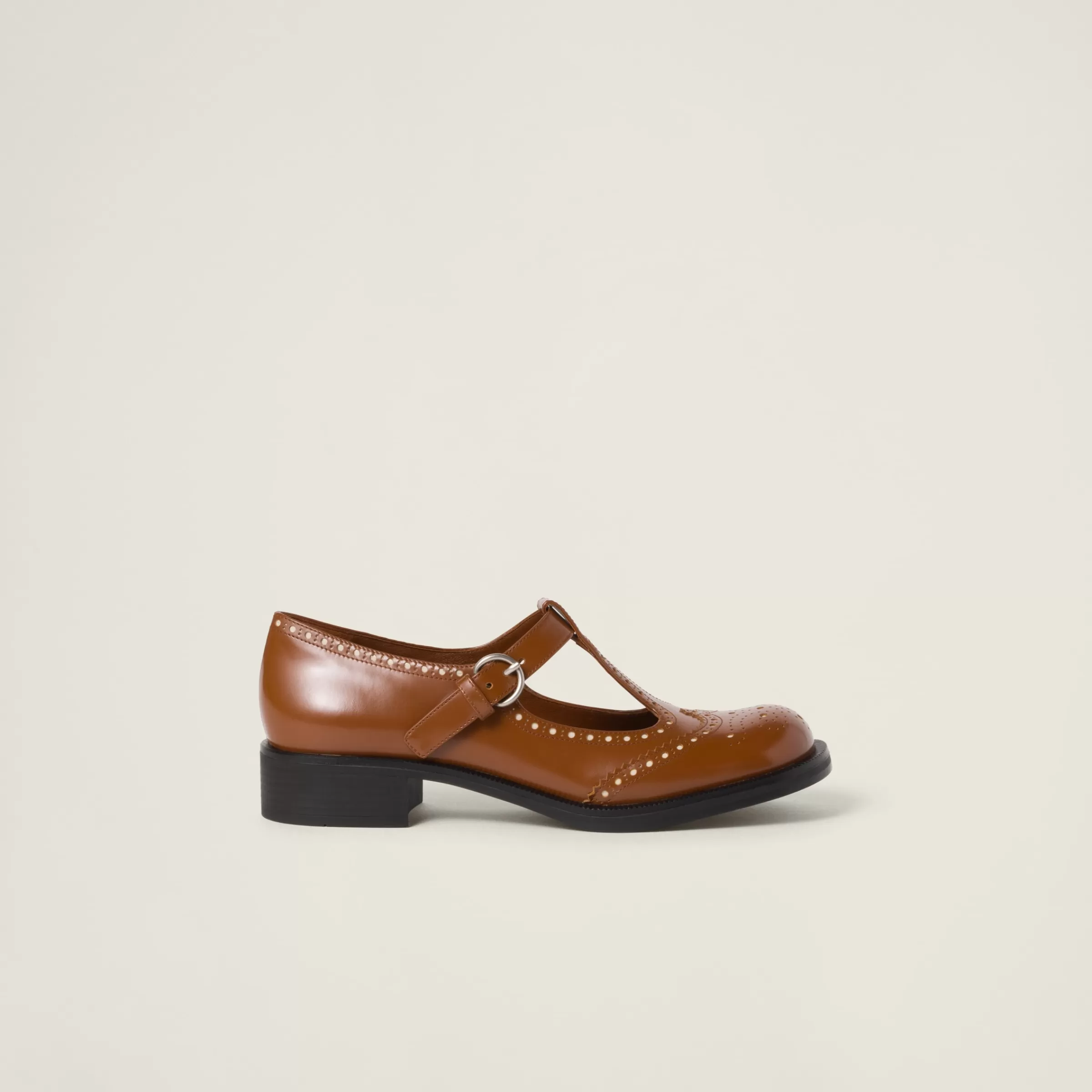 Brushed leather T-strap brogue shoes>Miu Miu New