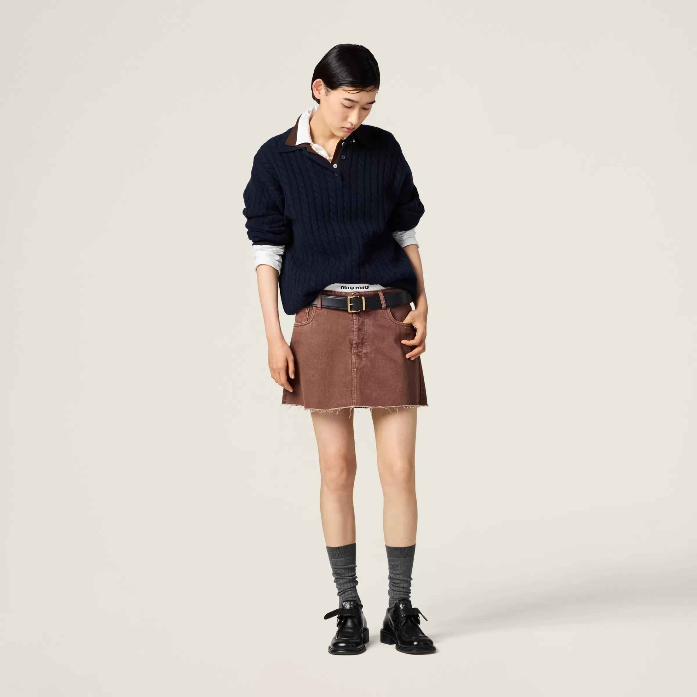 Bull denim miniskirt>Miu Miu Fashion