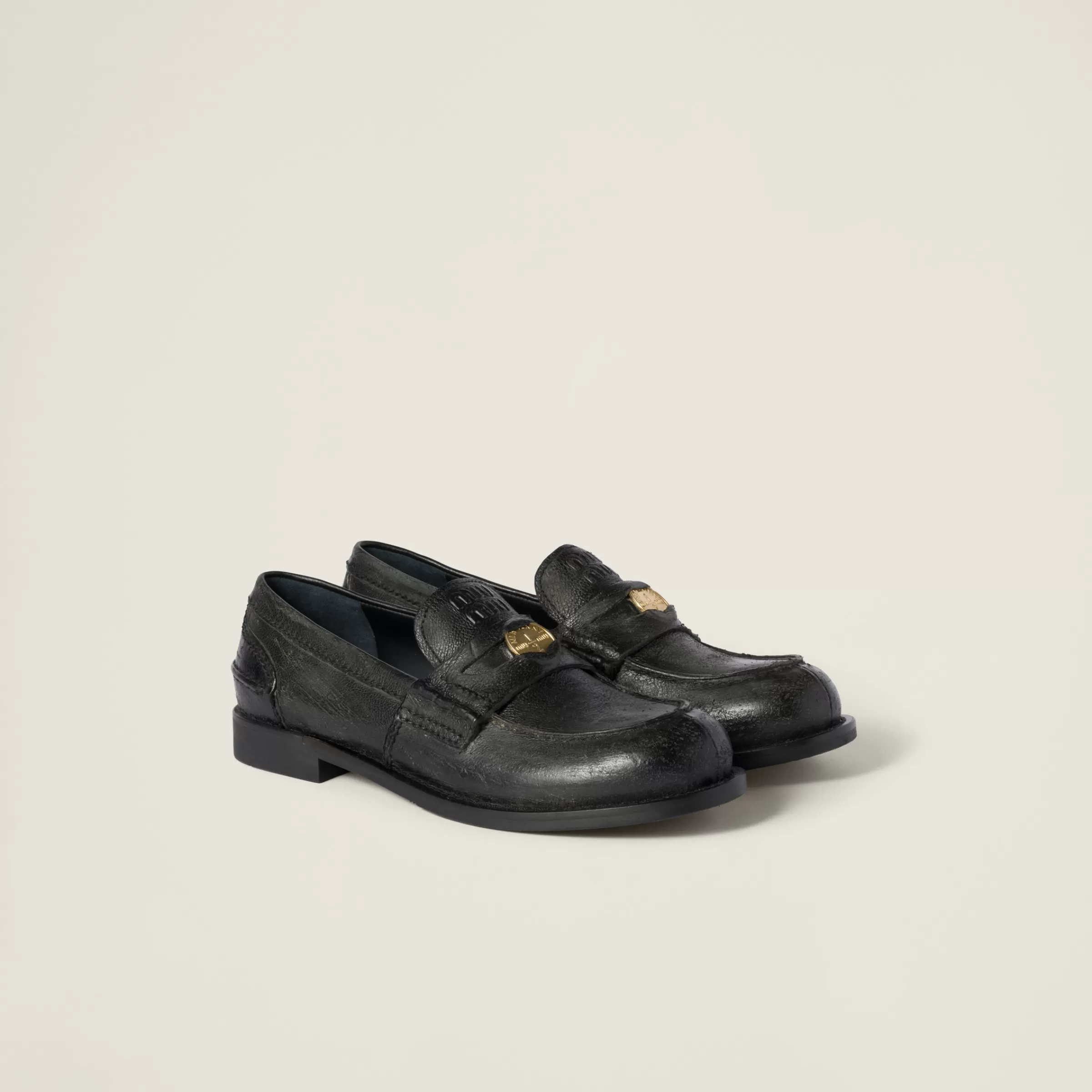 Calfskin penny loafers>Miu Miu Shop