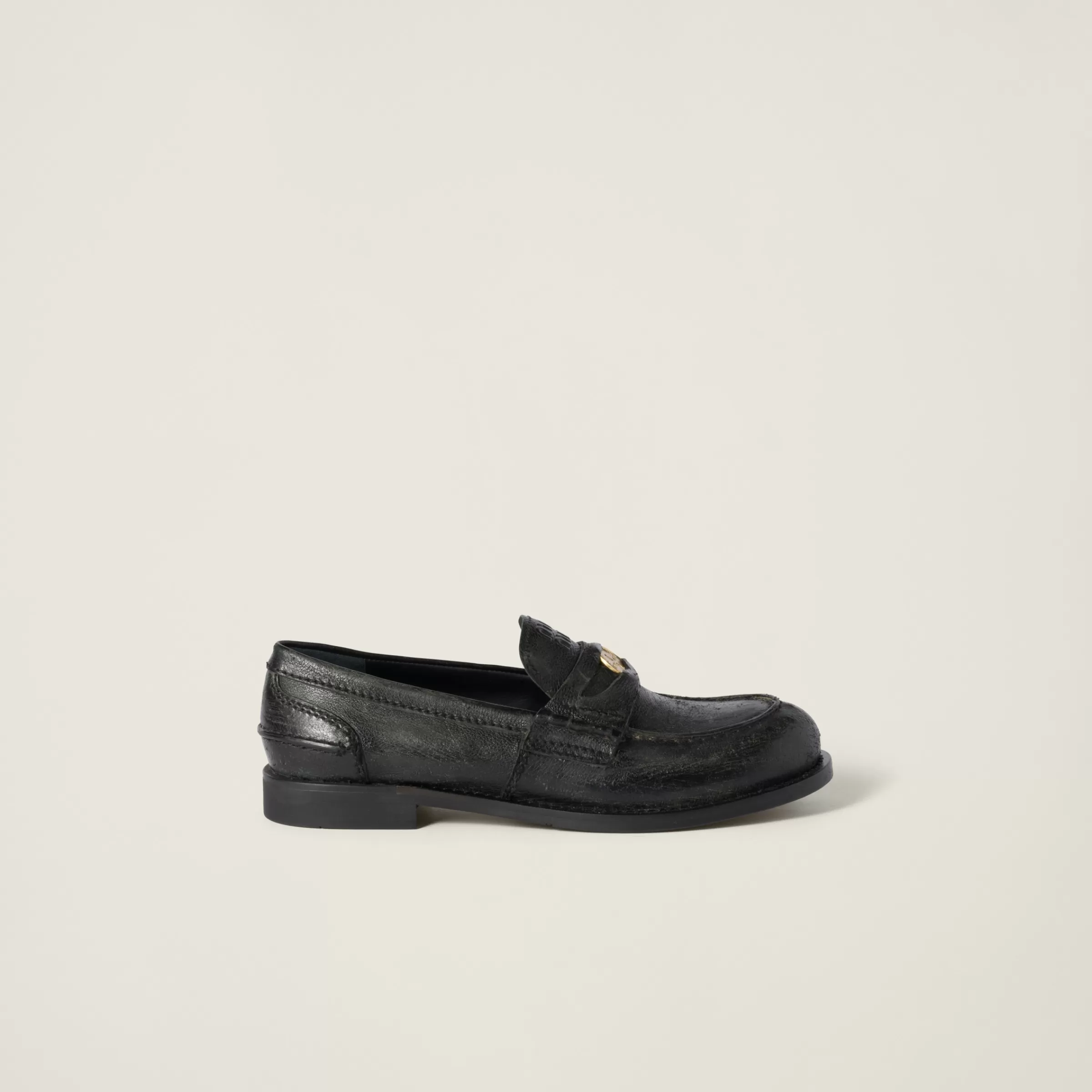 Calfskin penny loafers>Miu Miu Shop