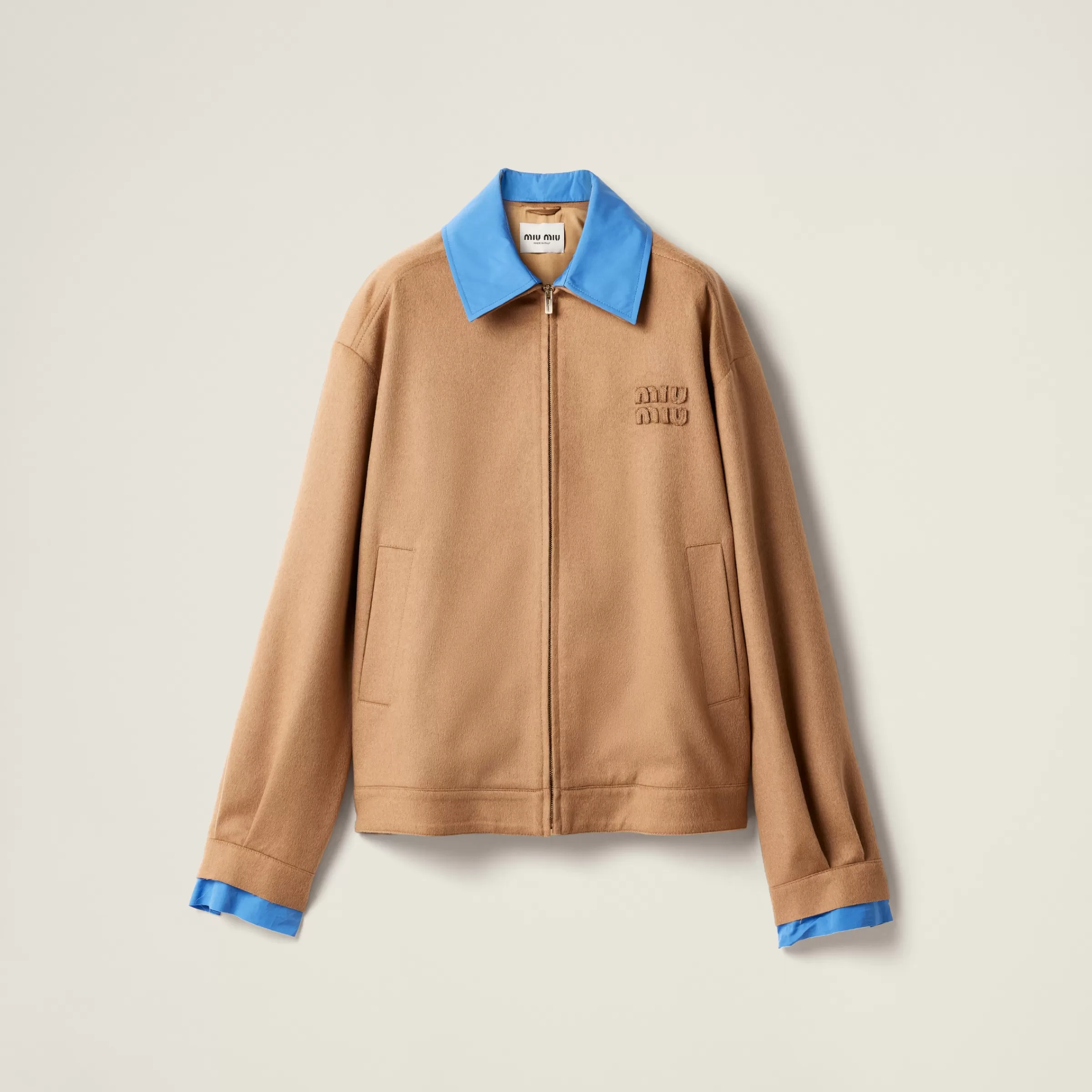 Camel-hair blouson jacket with poplin details>Miu Miu Outlet