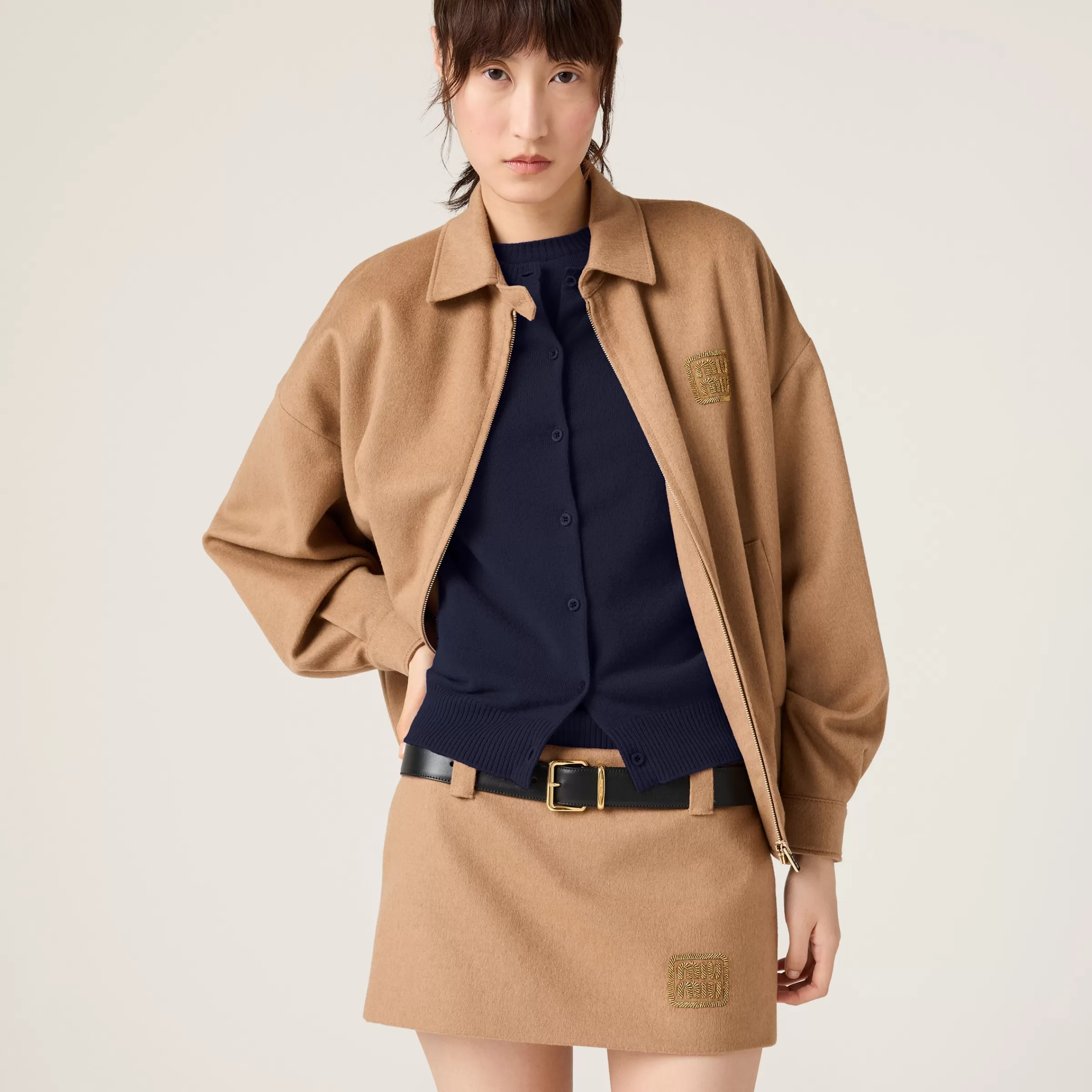 Camel-hair miniskirt>Miu Miu Store