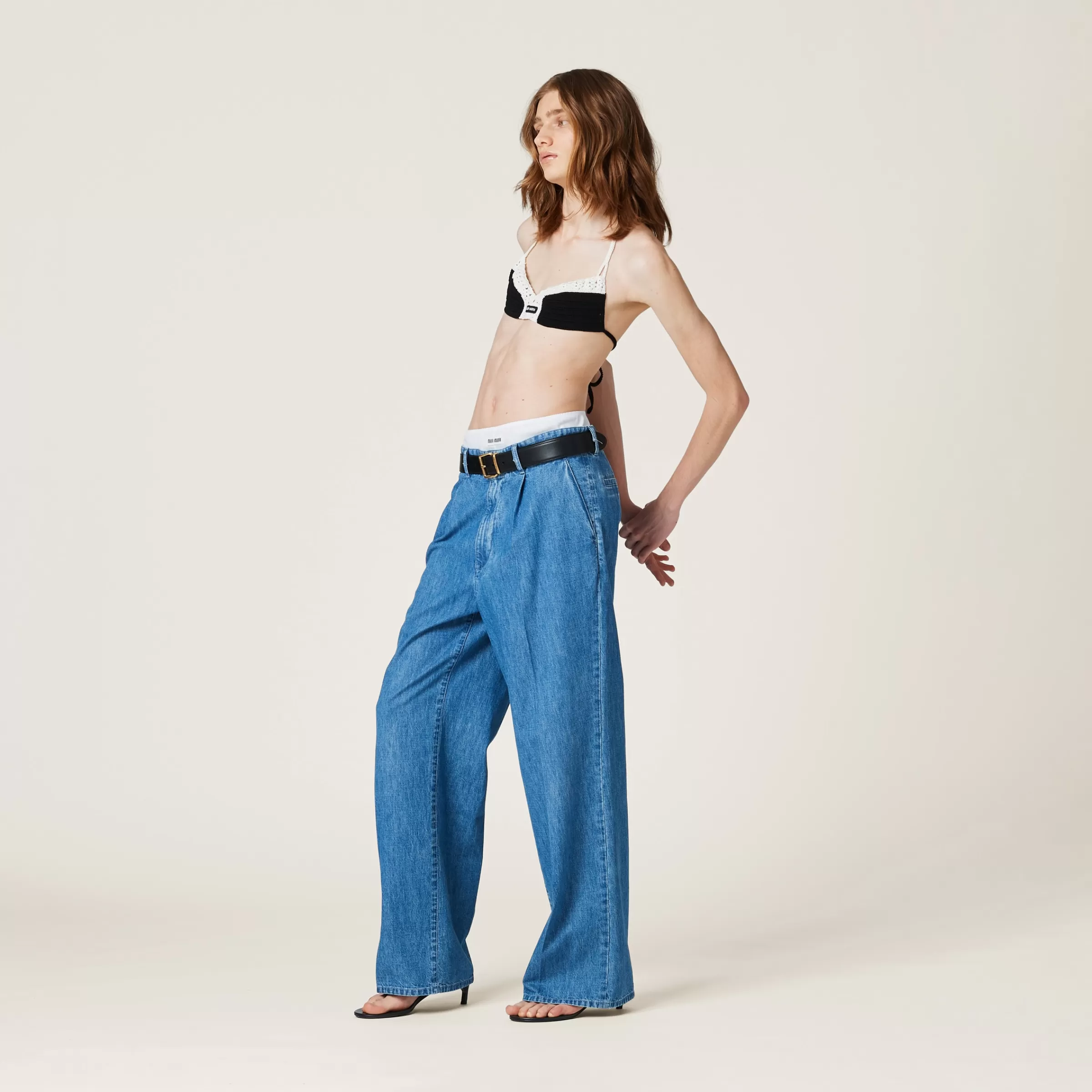 Chambray denim pants>Miu Miu Sale