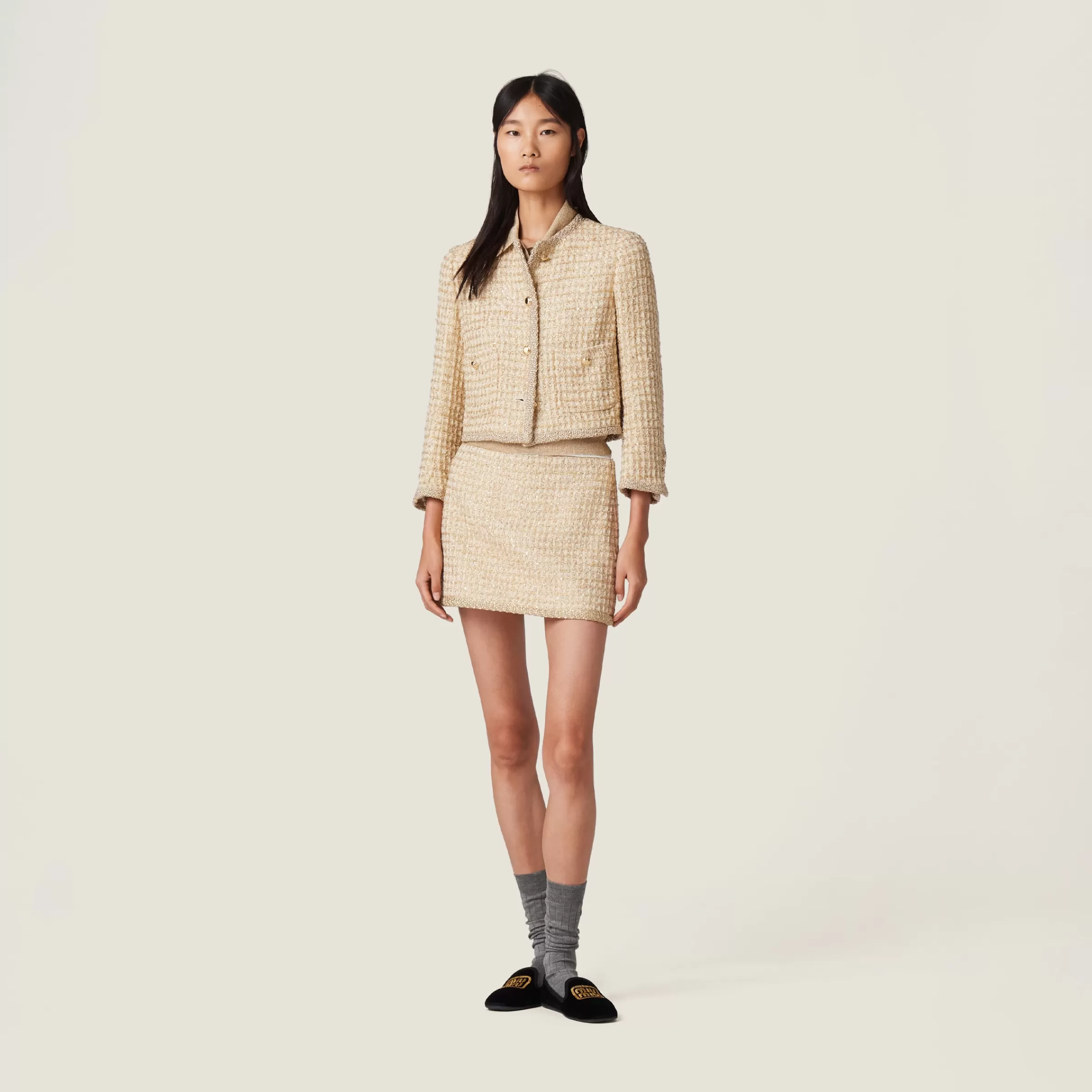 Check lamé miniskirt>Miu Miu Fashion