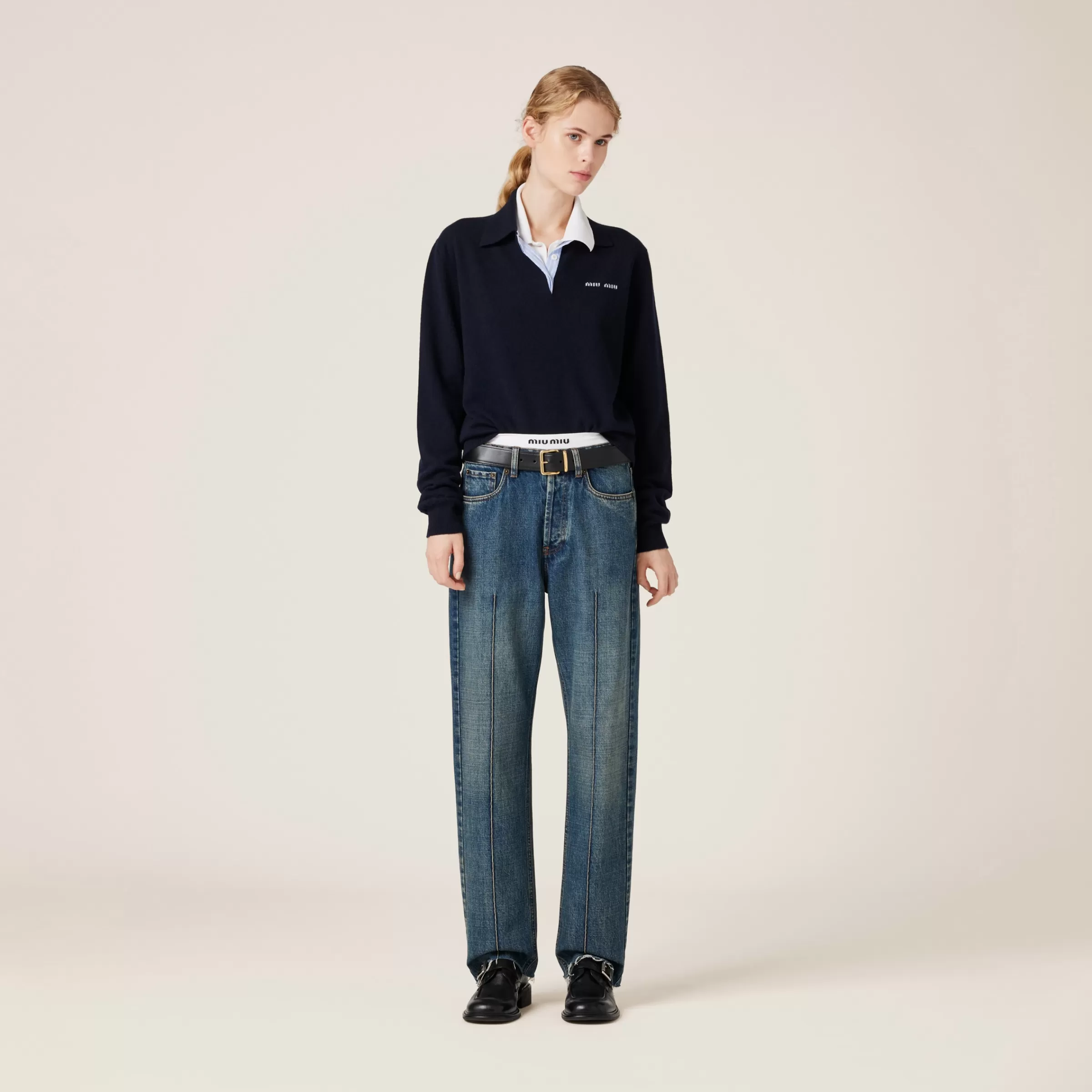 Denim five-pocket jeans>Miu Miu Sale