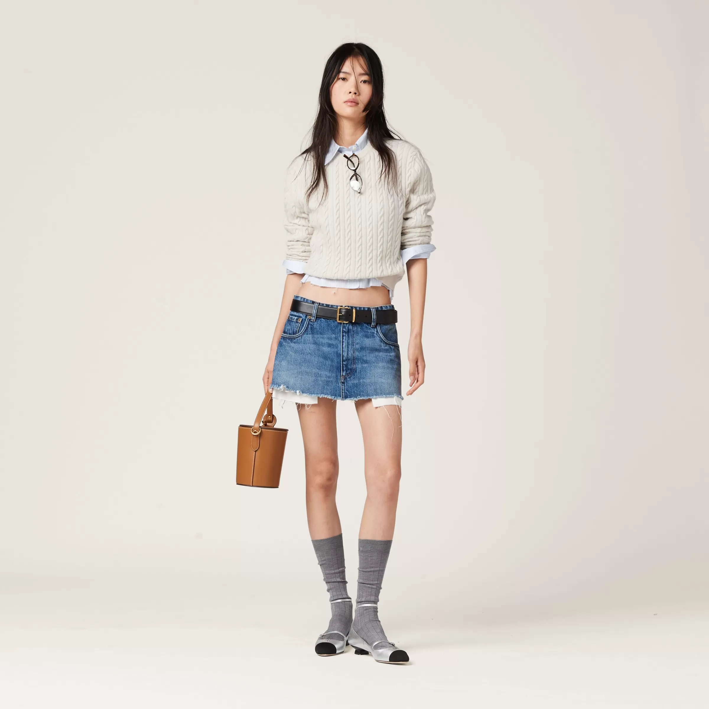 Denim miniskirt>Miu Miu Discount