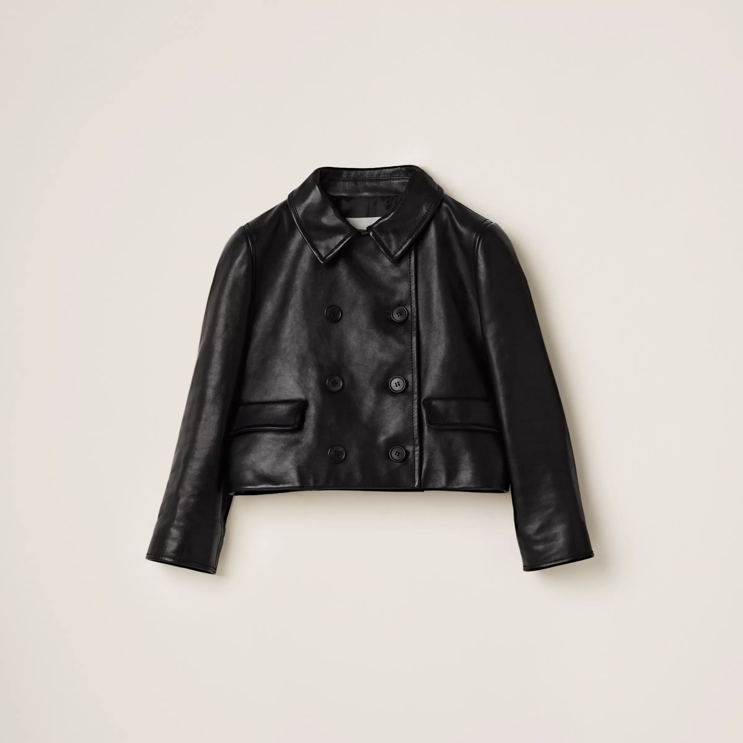 Double-breasted leather jacket>Miu Miu Flash Sale