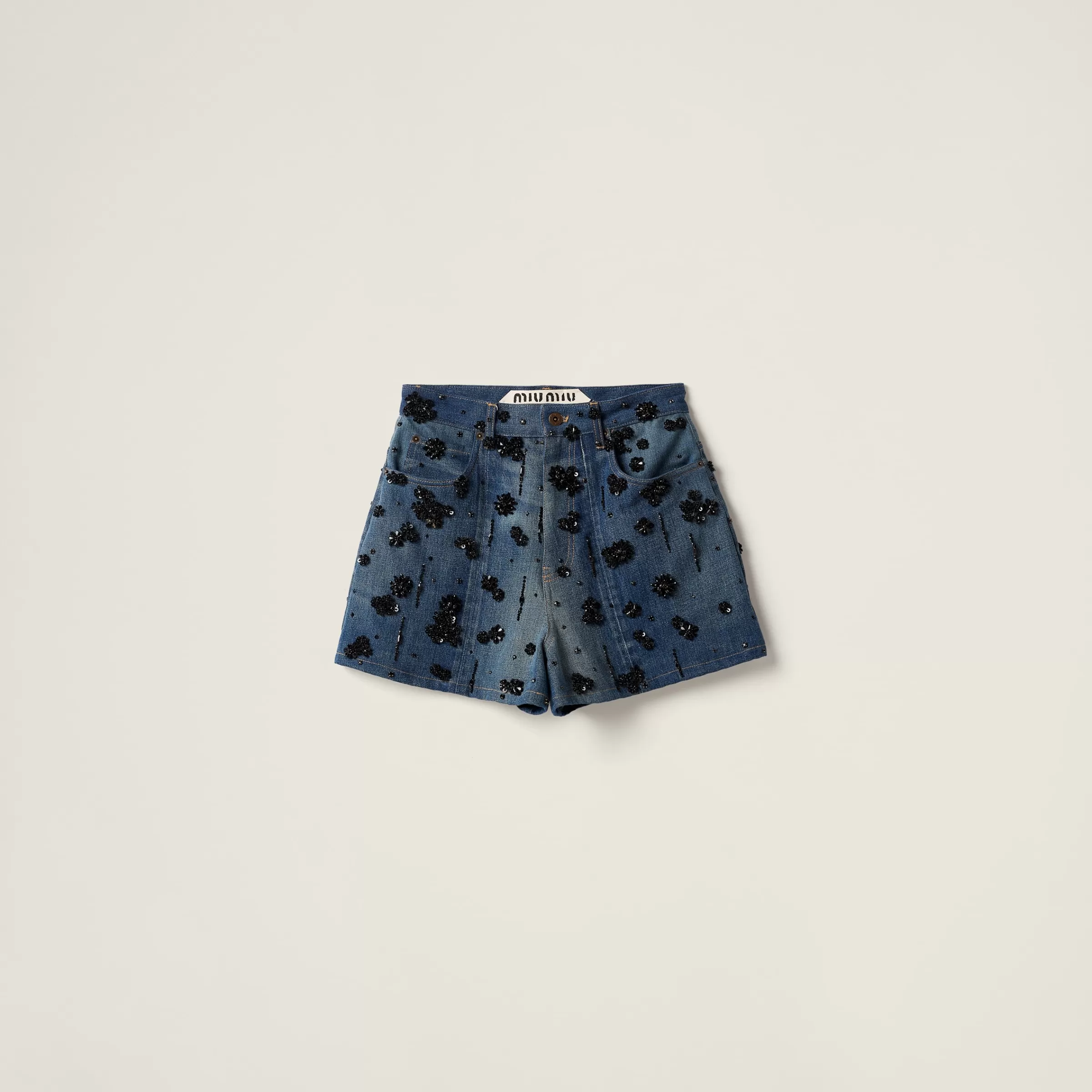 Embellished denim shorts>Miu Miu Cheap