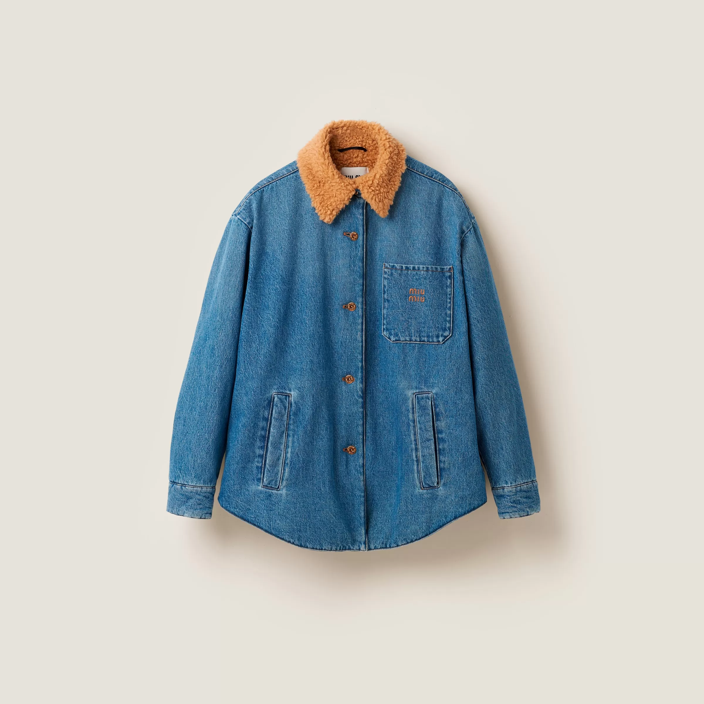 Embroidered denim blouson jacket>Miu Miu Online