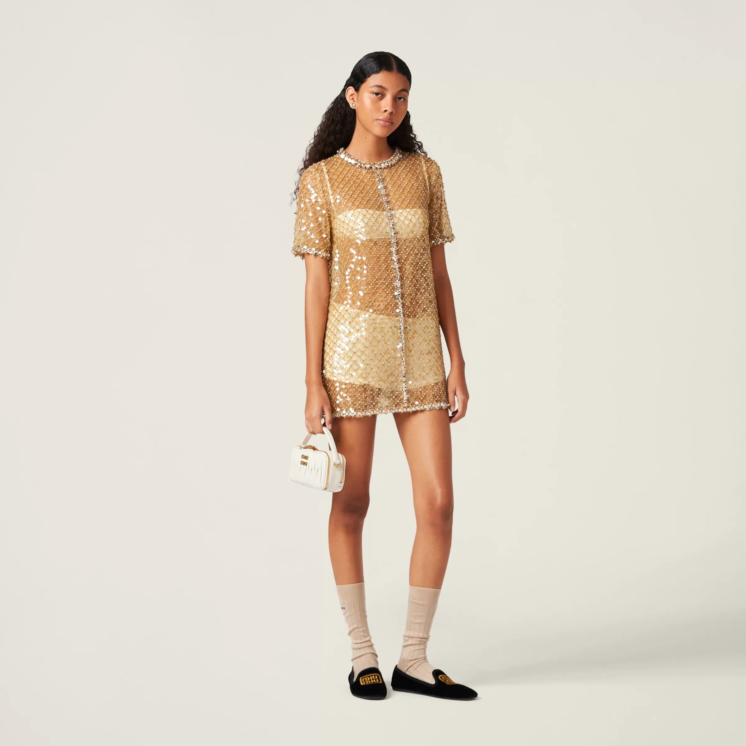 Embroidered organza mini-dress>Miu Miu New