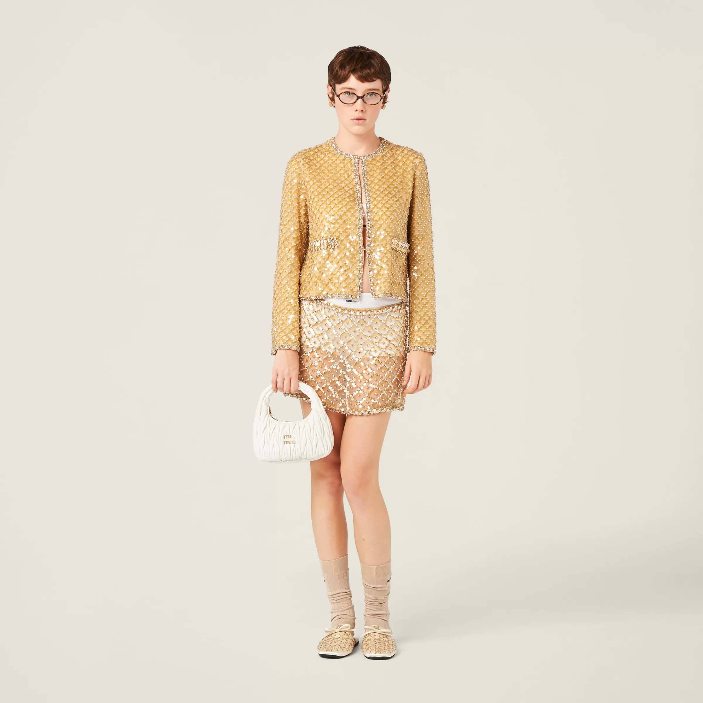 Embroidered organza miniskirt>Miu Miu Outlet