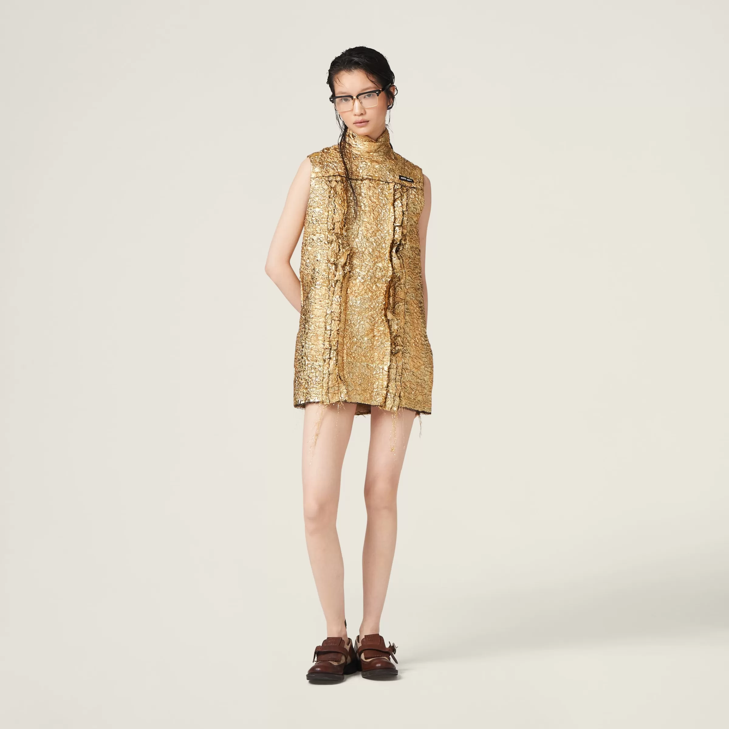 Lamé cloquet mini-dress>Miu Miu Store