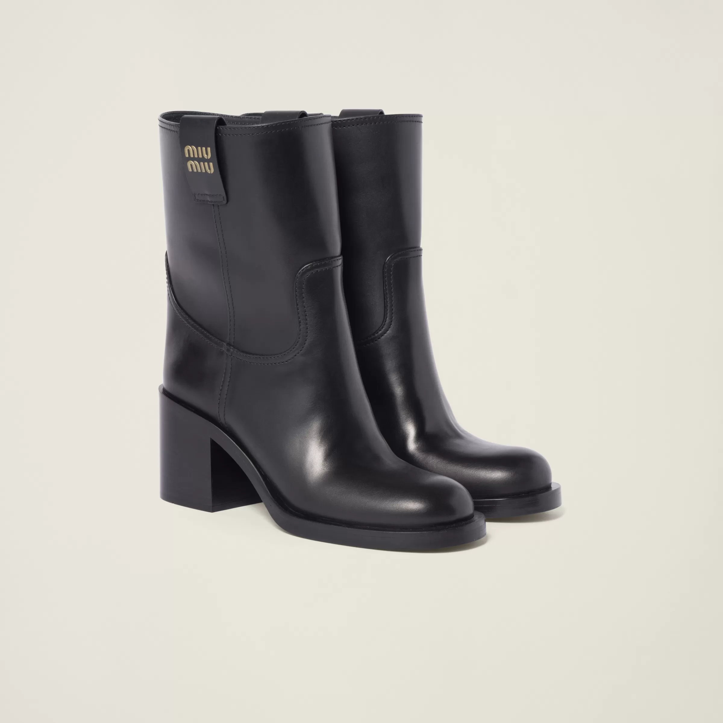 Leather booties>Miu Miu Cheap