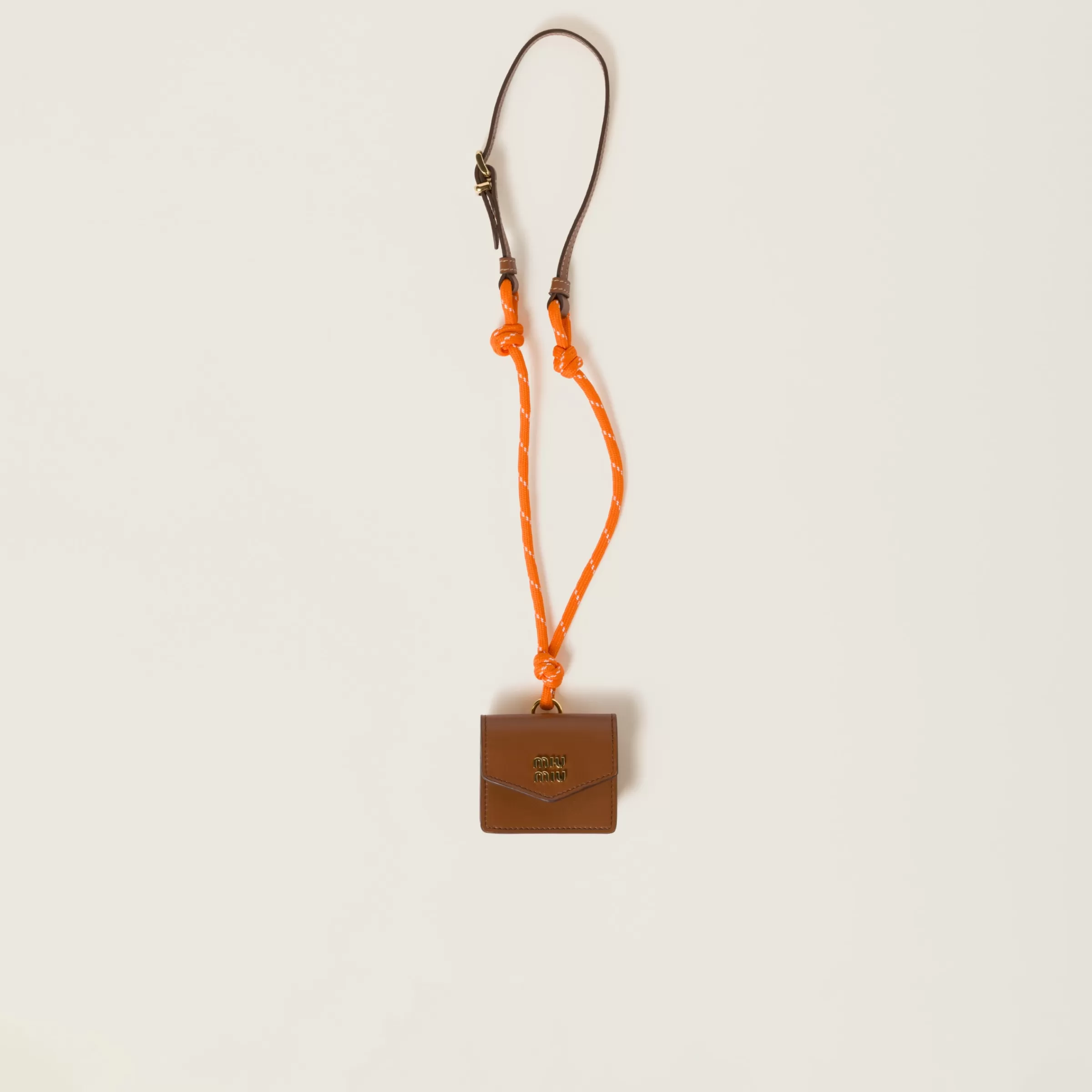 Leather, cord, and metal trick with mini-pouch>Miu Miu Hot