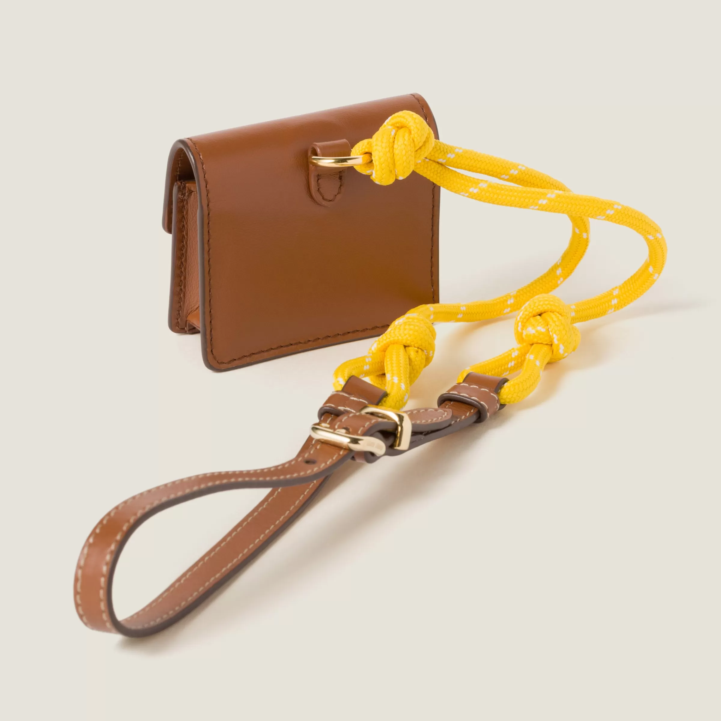 Leather, cord, and metal trick with mini-pouch>Miu Miu New