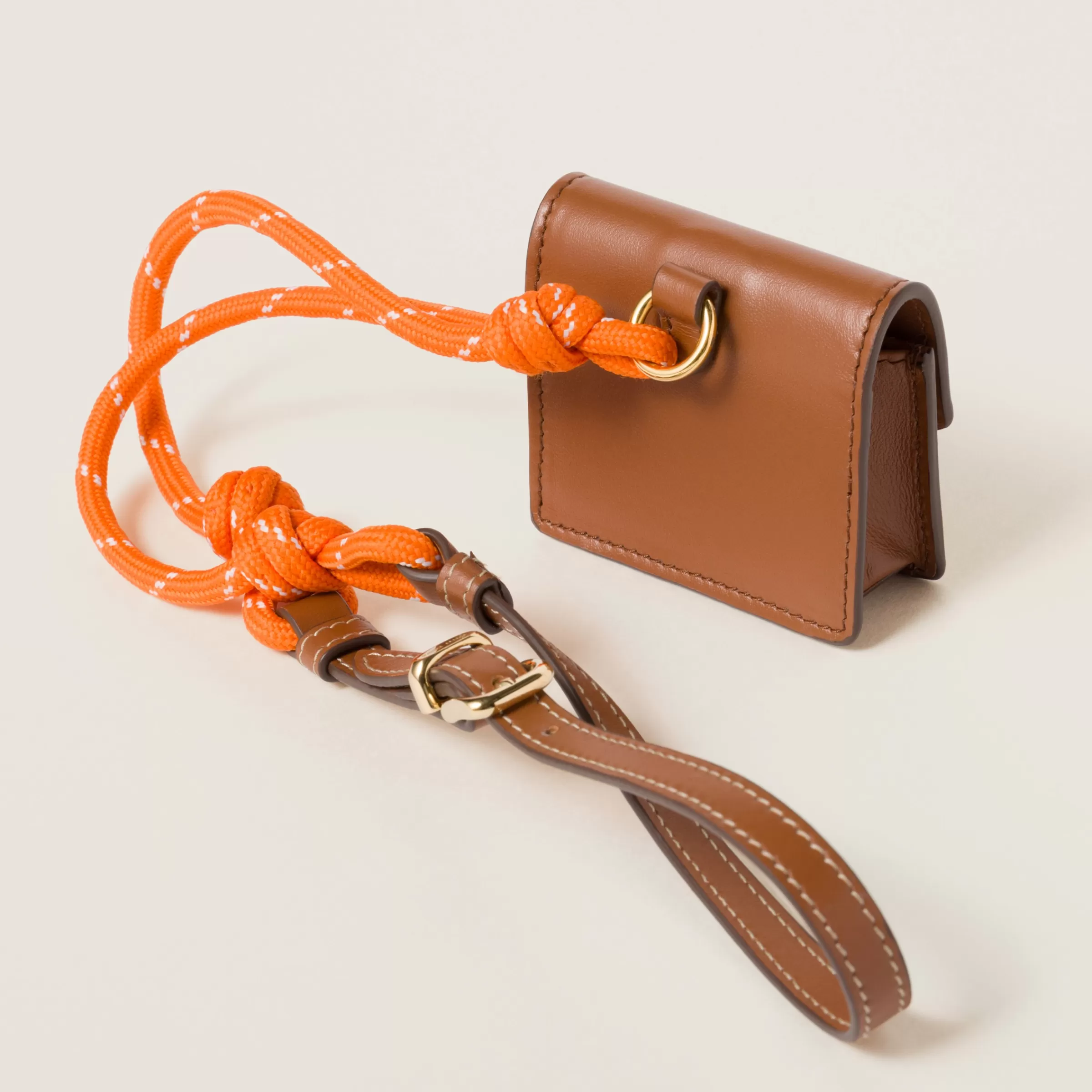 Leather, cord, and metal trick with mini-pouch>Miu Miu Hot