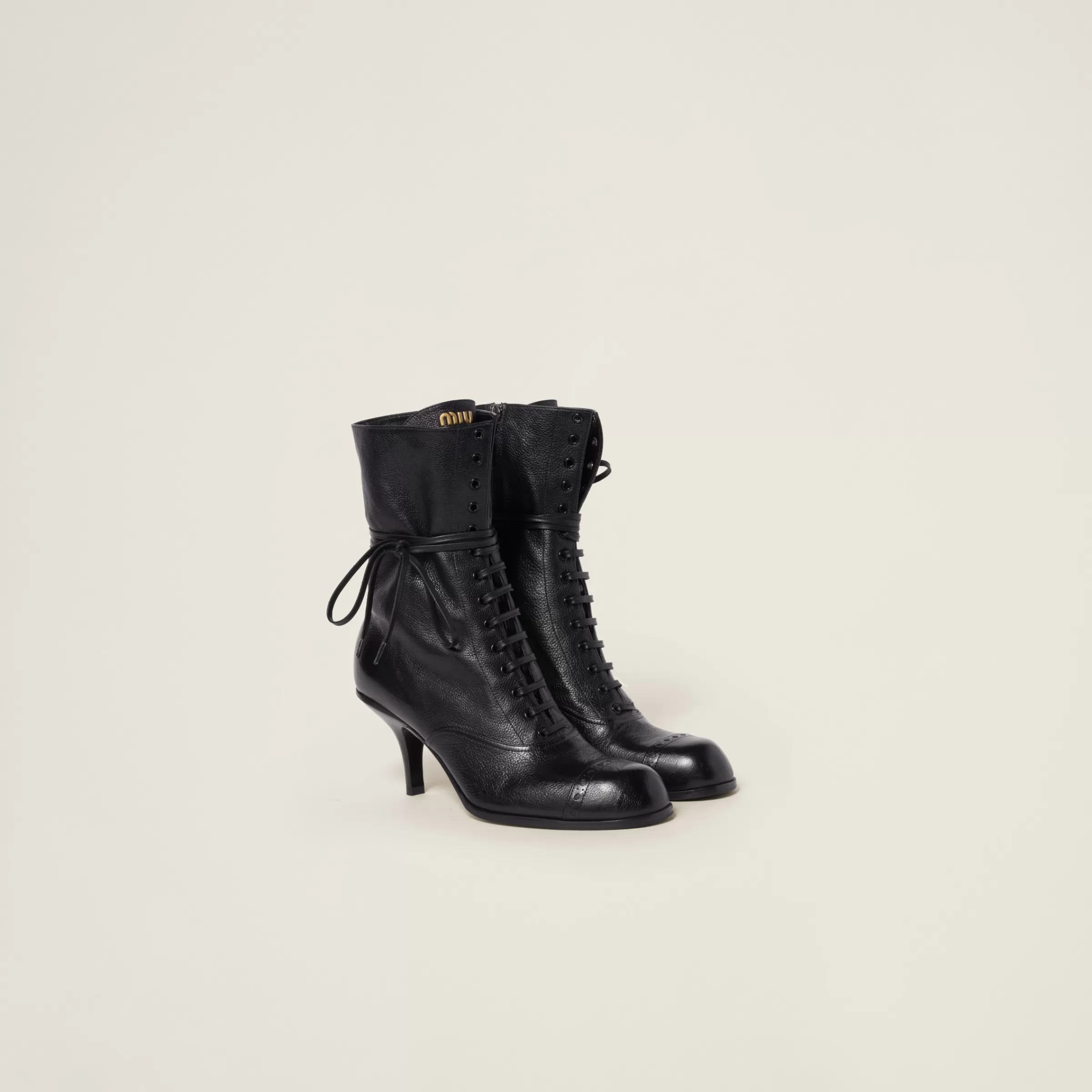 Leather laced booties>Miu Miu Sale