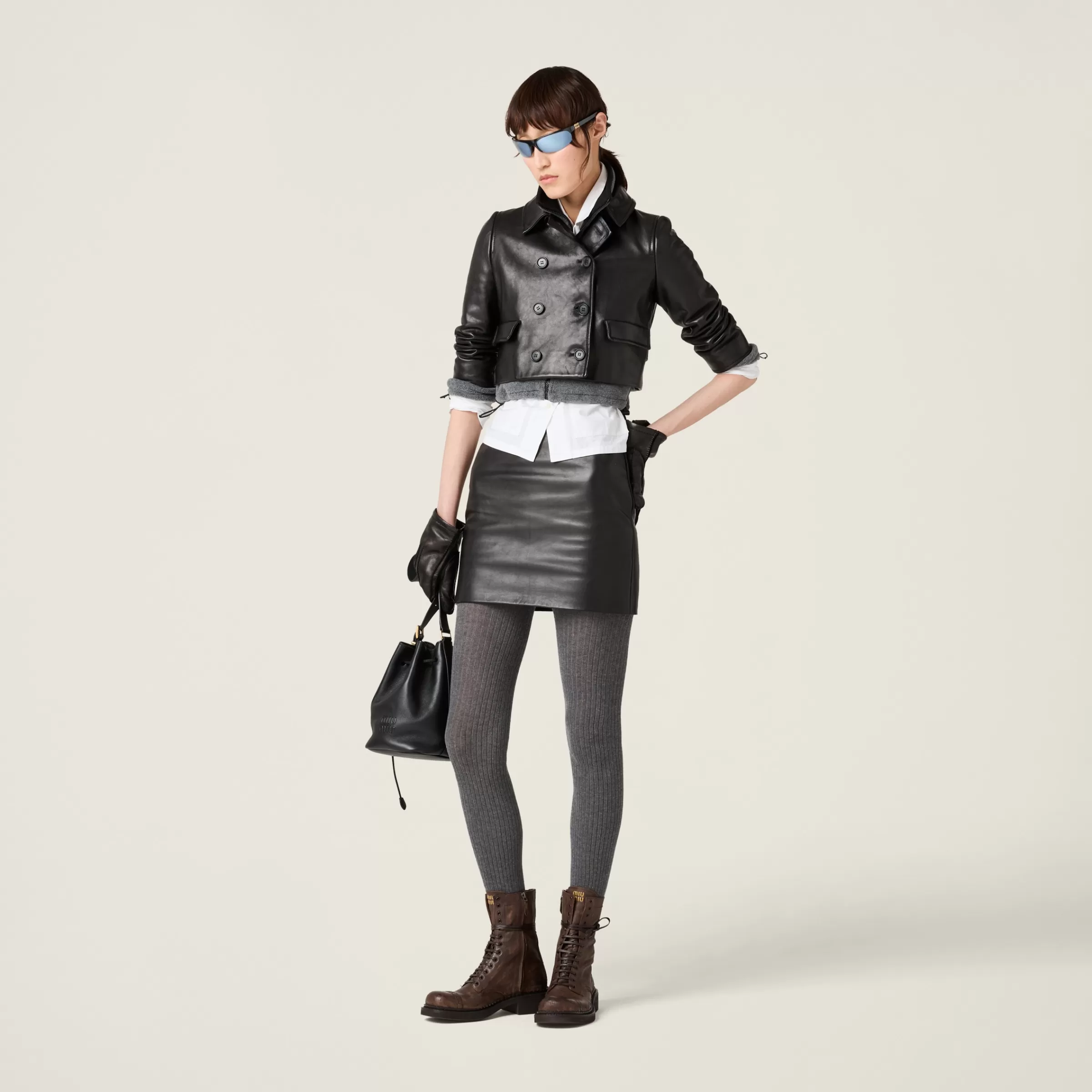 Leather miniskirt>Miu Miu Fashion