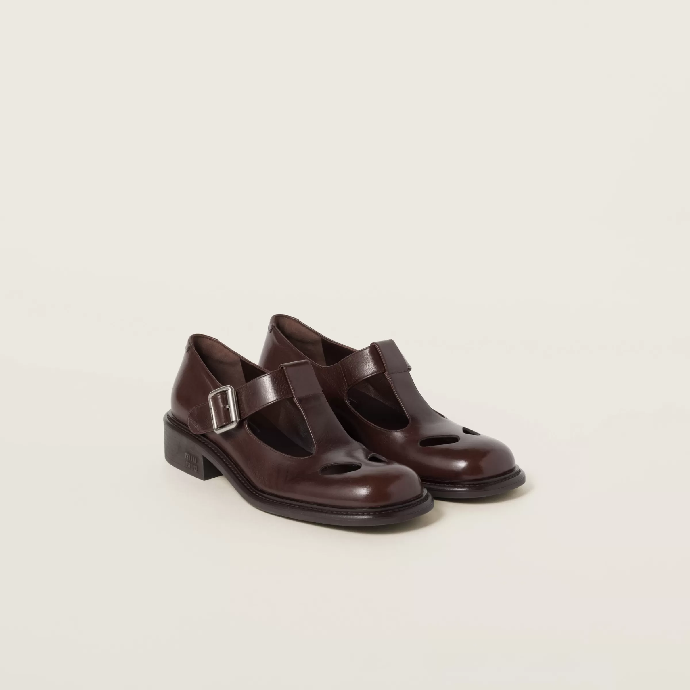 Leather T-bar shoes>Miu Miu Shop