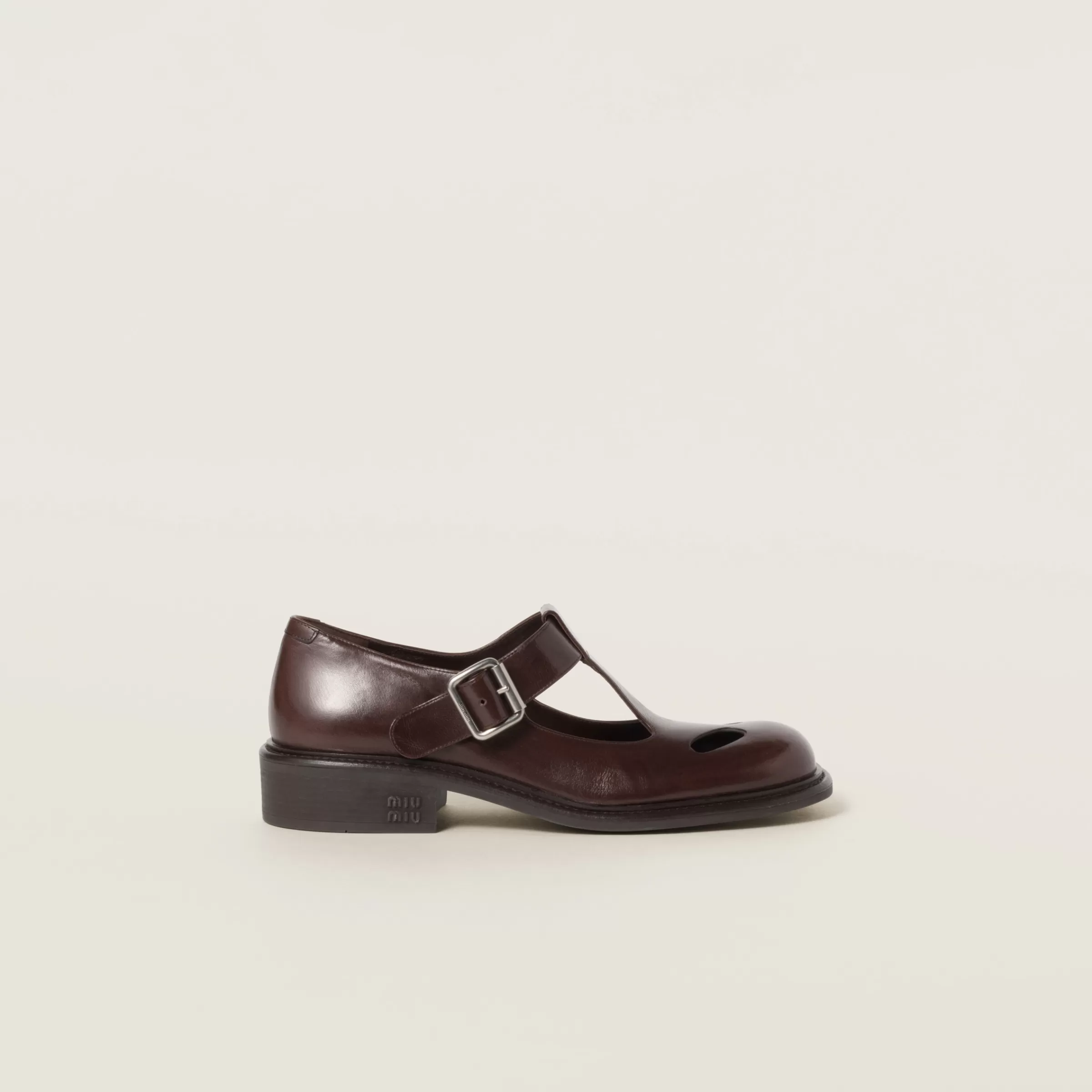 Leather T-bar shoes>Miu Miu Shop