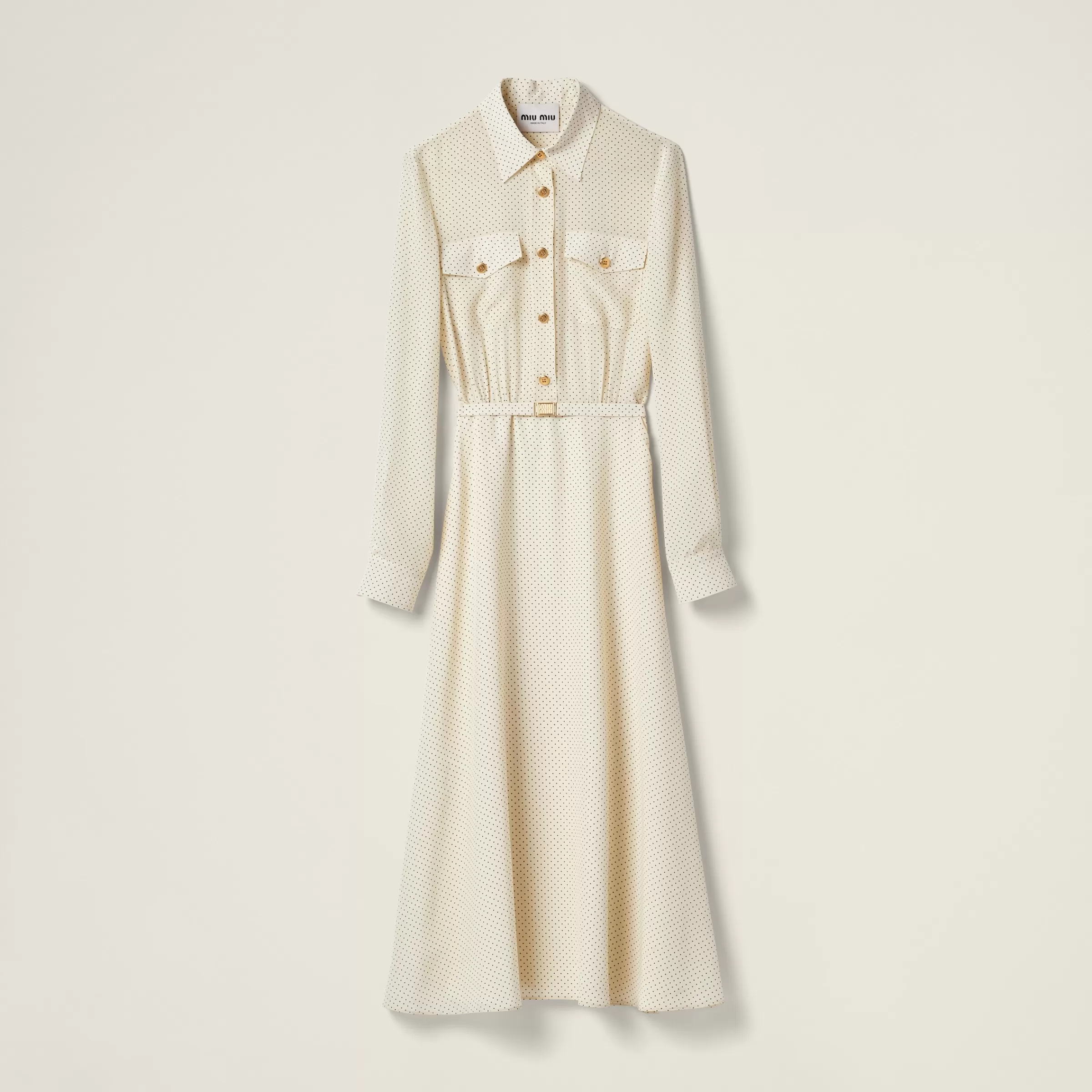 Long crepe de chine dress>Miu Miu Shop