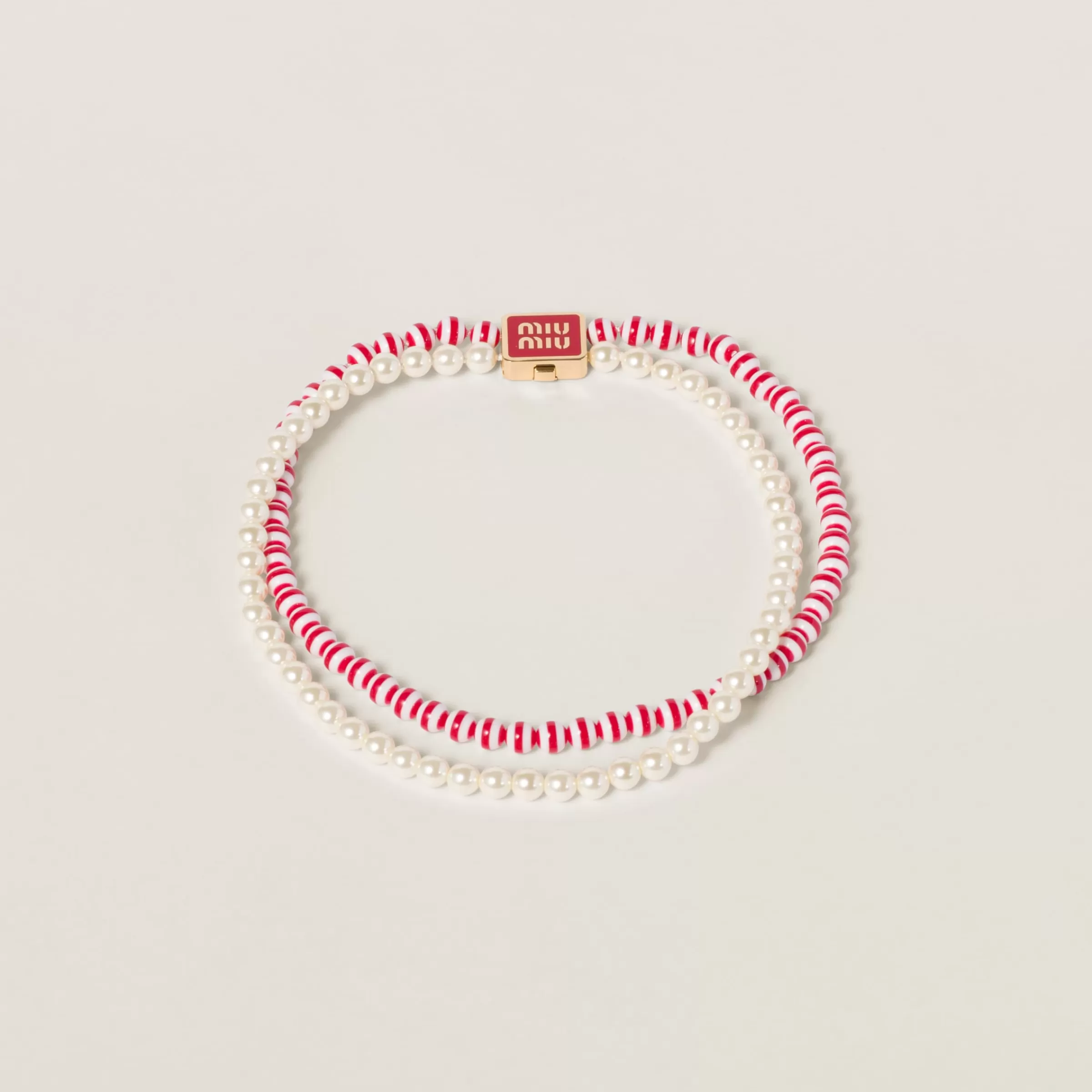 Metal and synthetic pearl choker>Miu Miu Shop