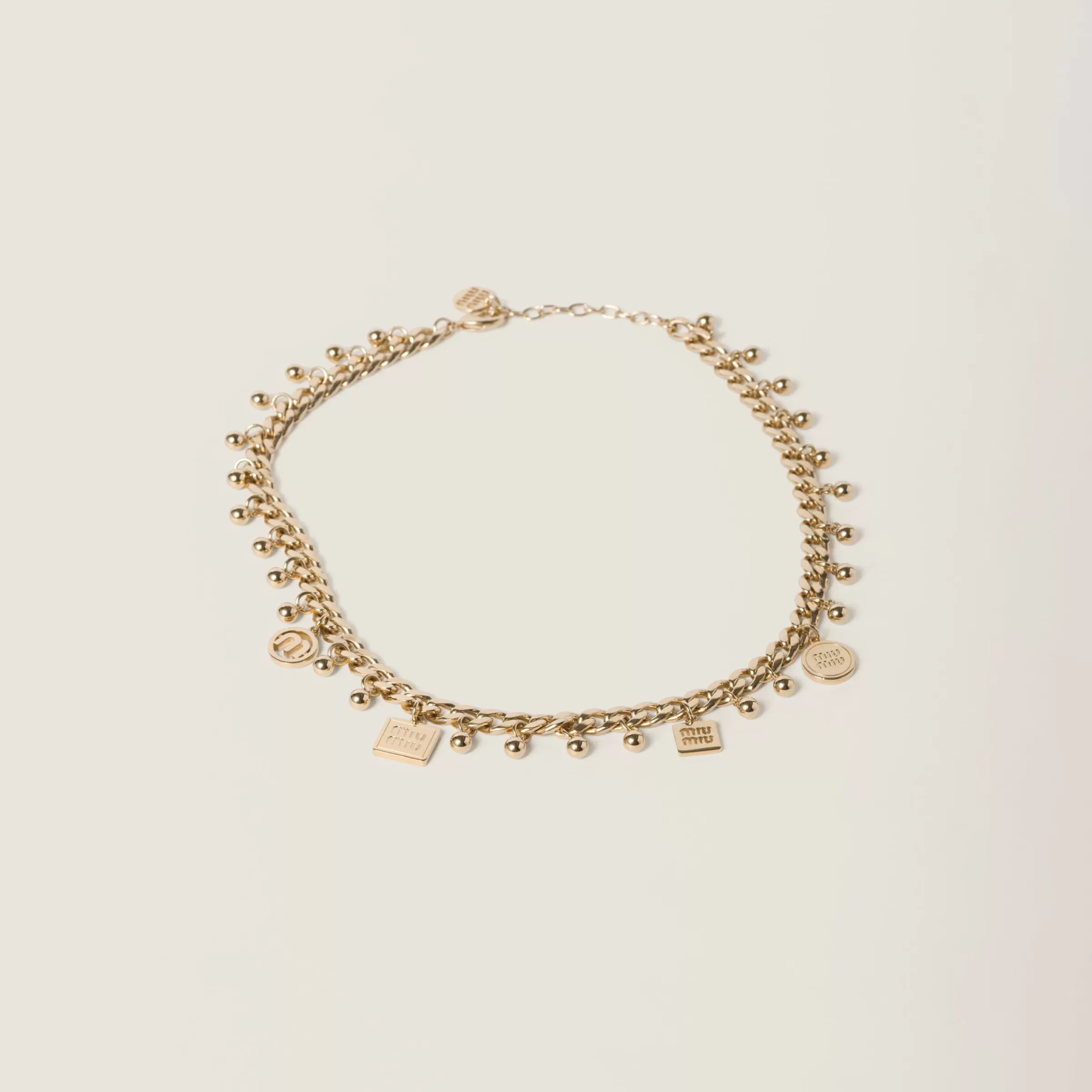 Metal and synthetic pearl necklace>Miu Miu Fashion