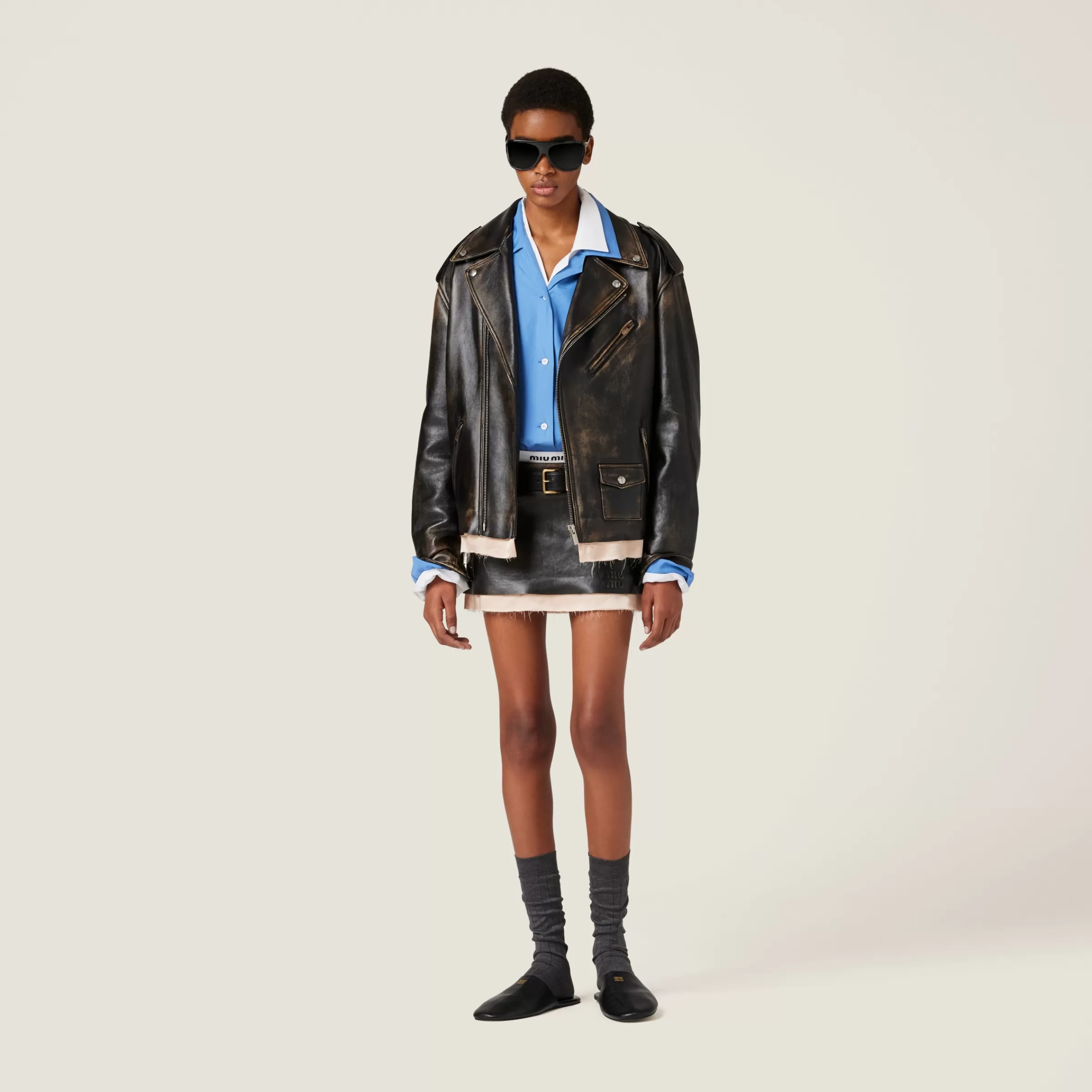 Nappa leather biker jacket>Miu Miu Cheap