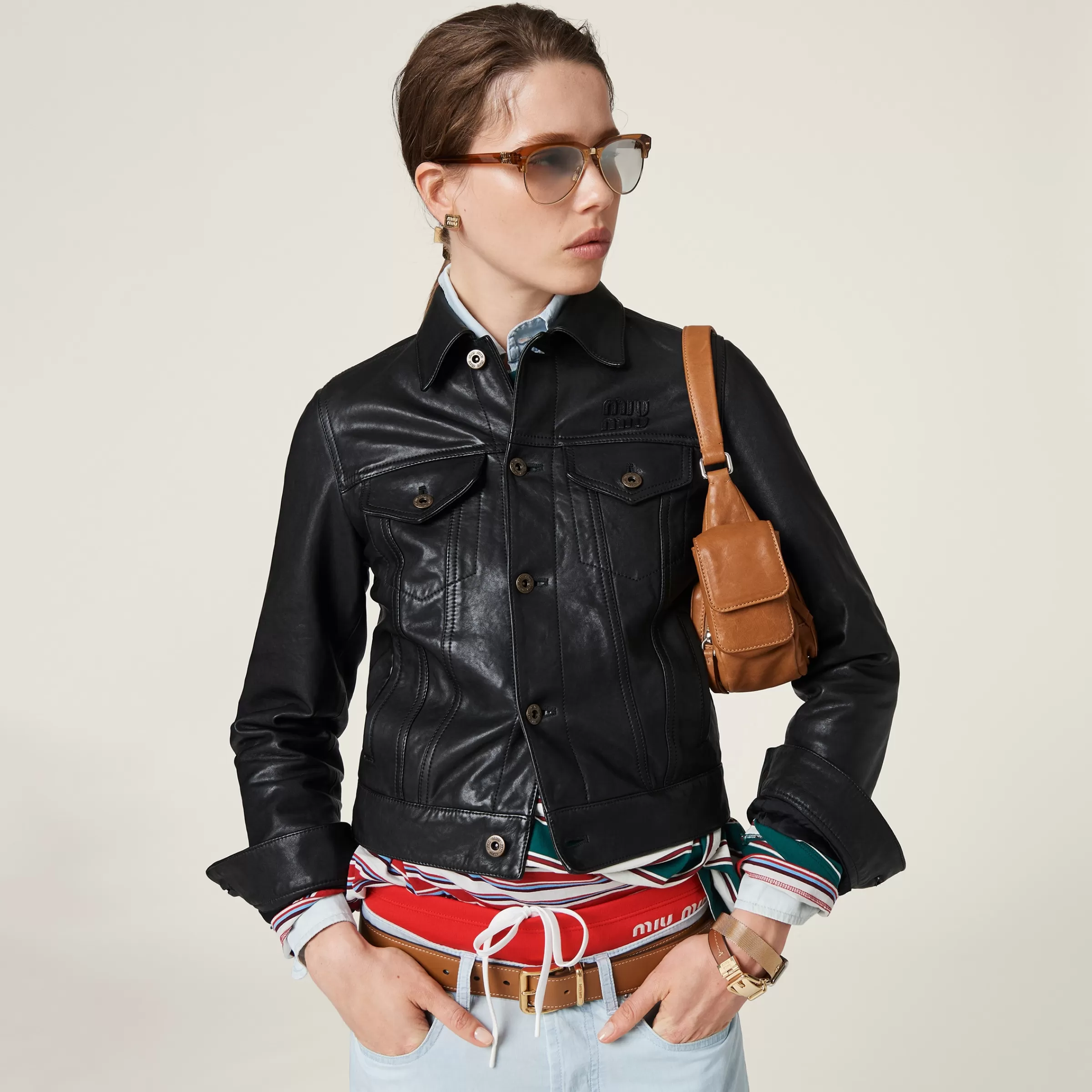 Nappa leather jacket>Miu Miu Outlet