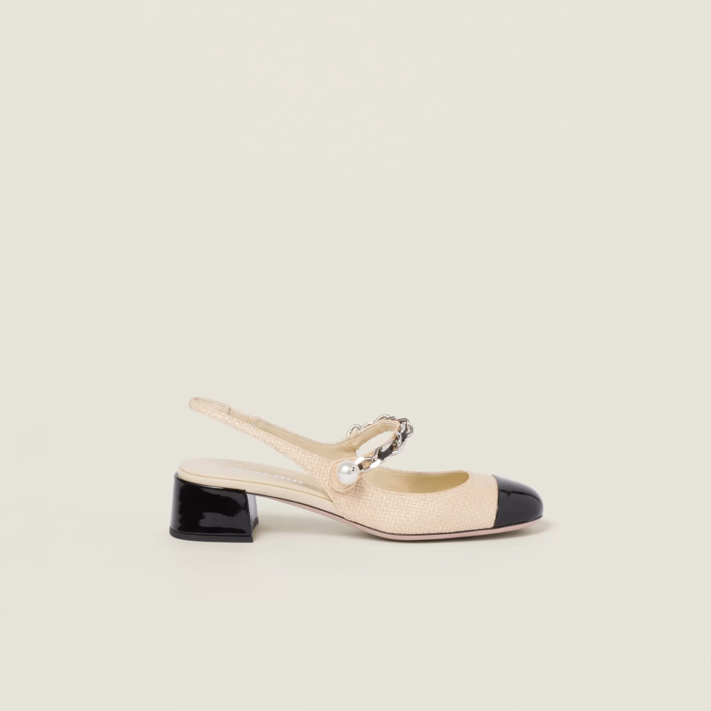 Patent leather and raffia slingback pumps>Miu Miu Flash Sale