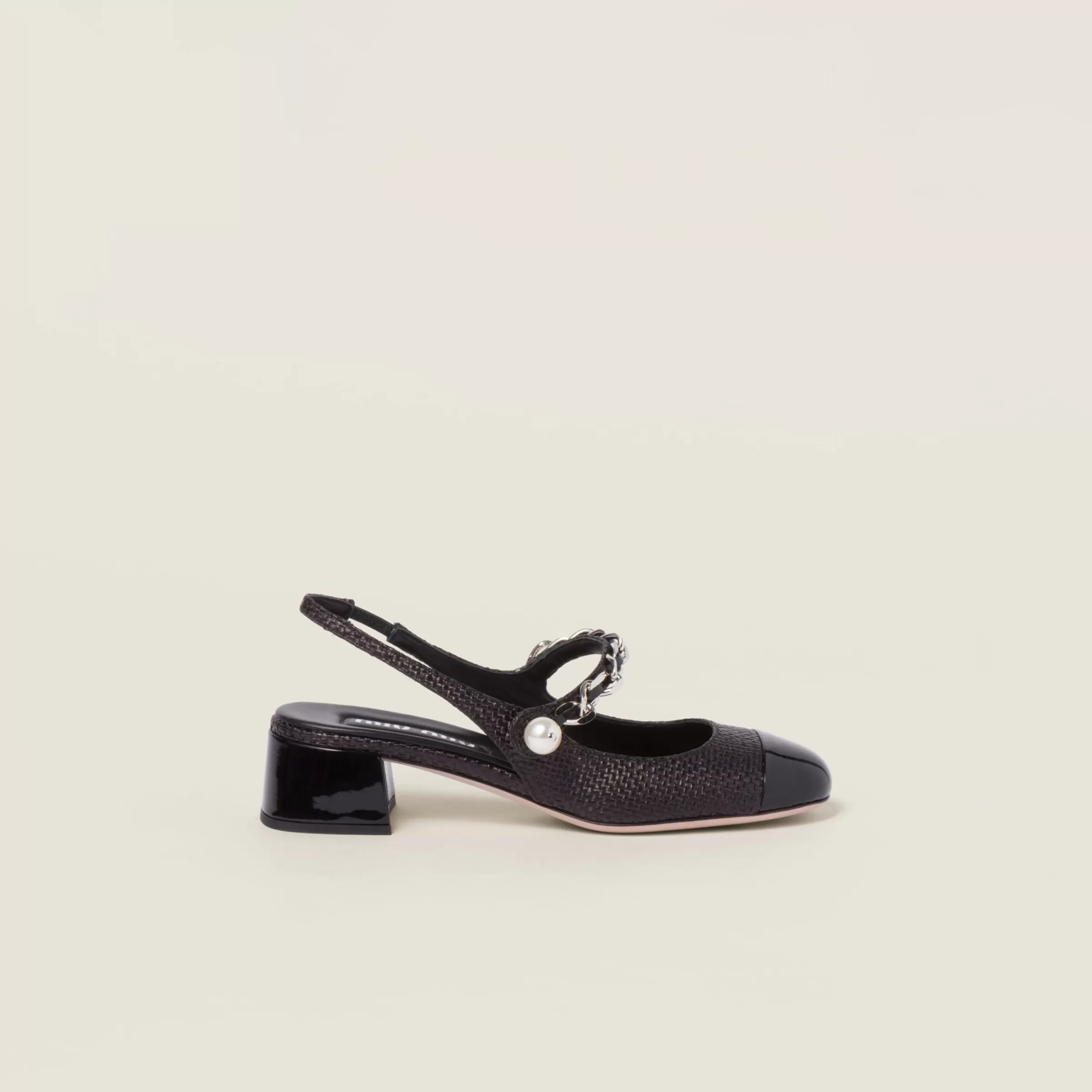 Patent leather and raffia slingback pumps>Miu Miu Sale