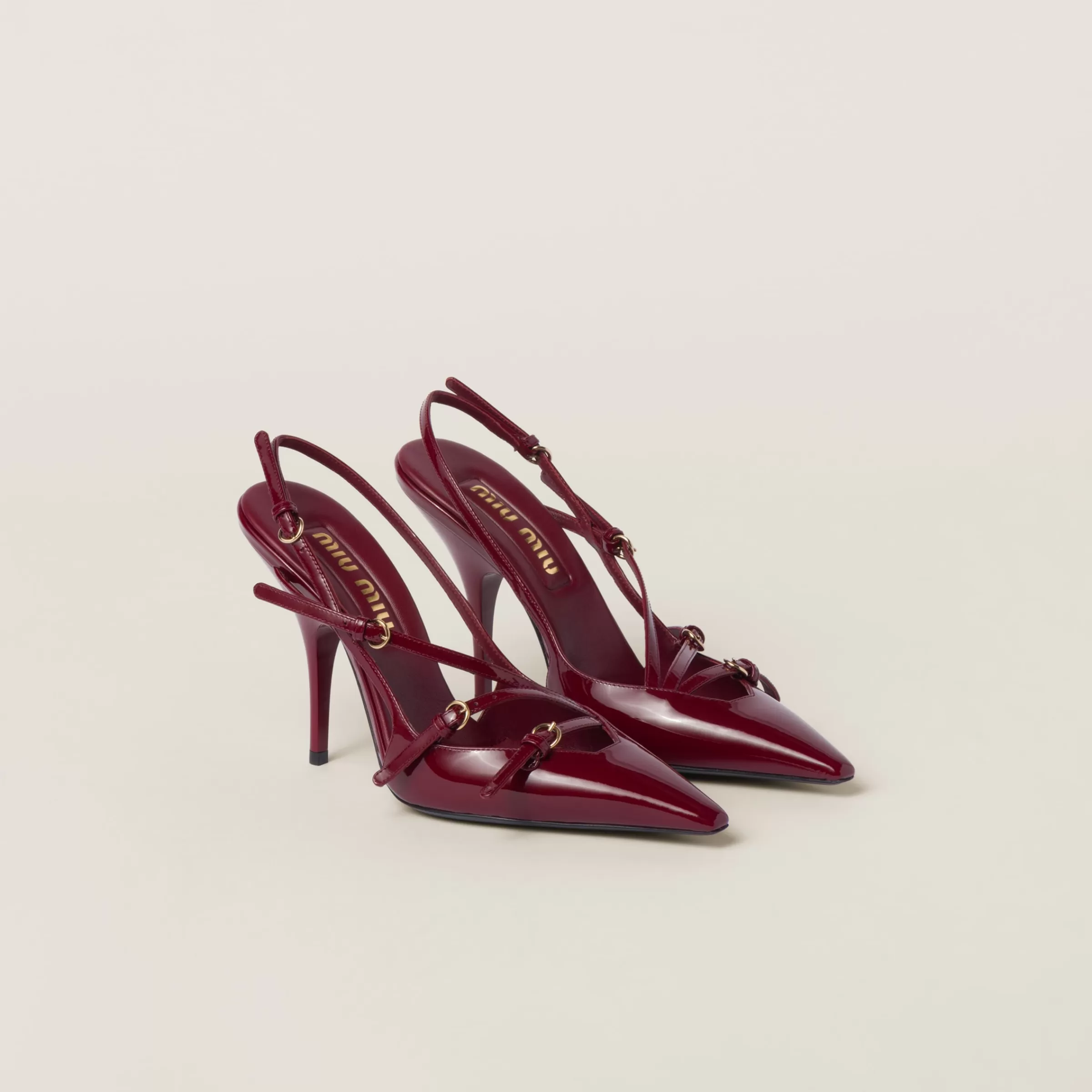 Patent leather slingbacks with buckles>Miu Miu Cheap