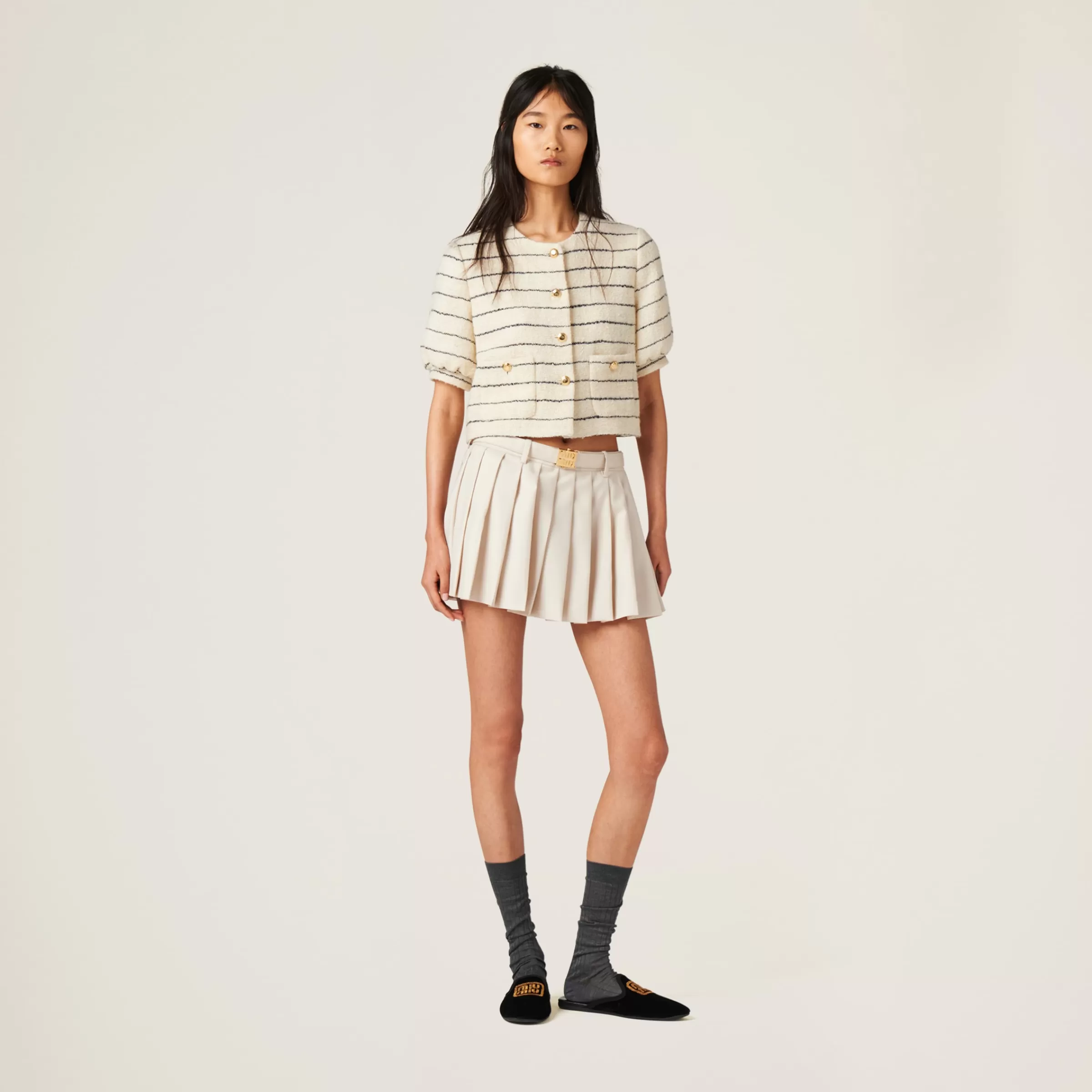 Pleated batavia miniskirt>Miu Miu Hot