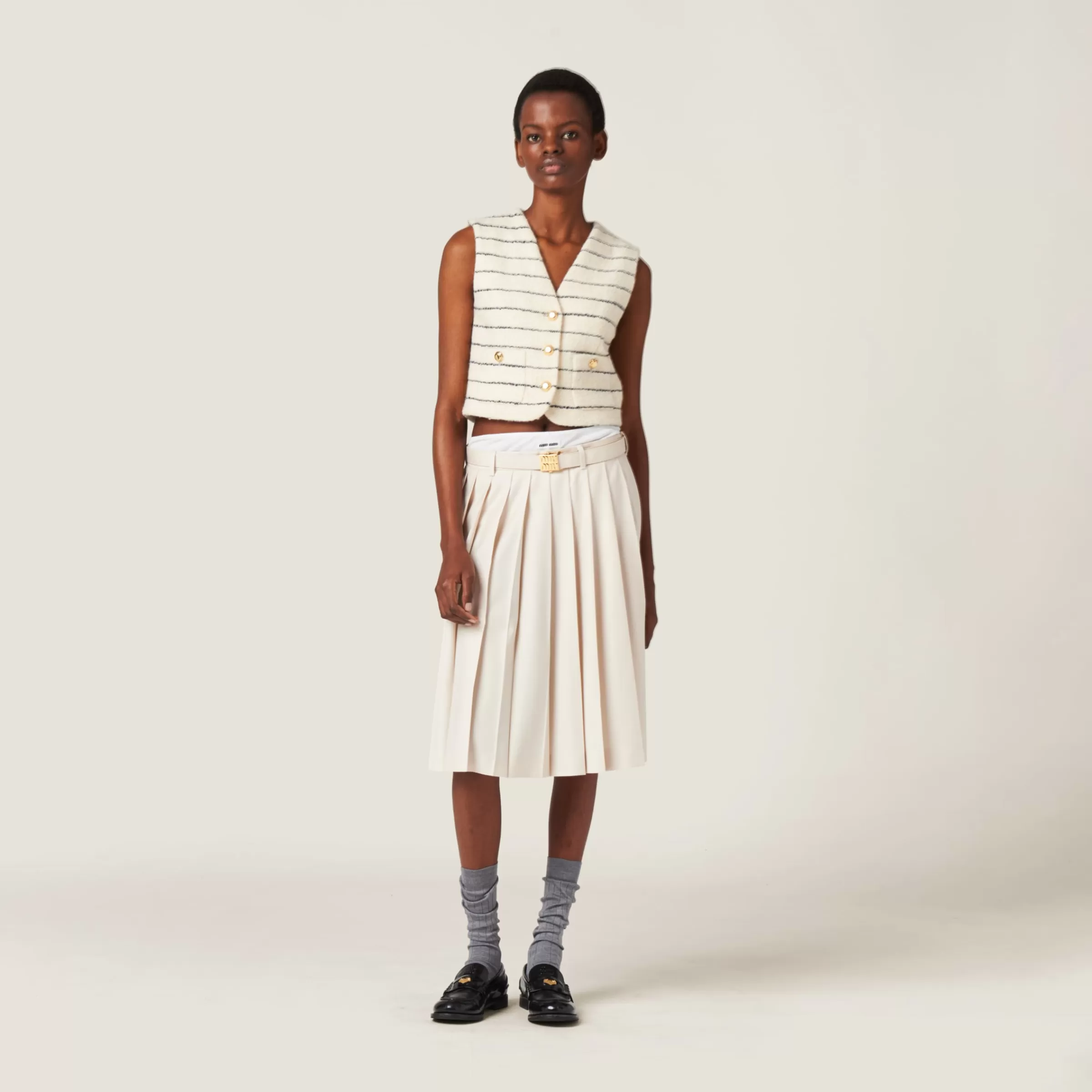 Pleated batavia skirt>Miu Miu Sale