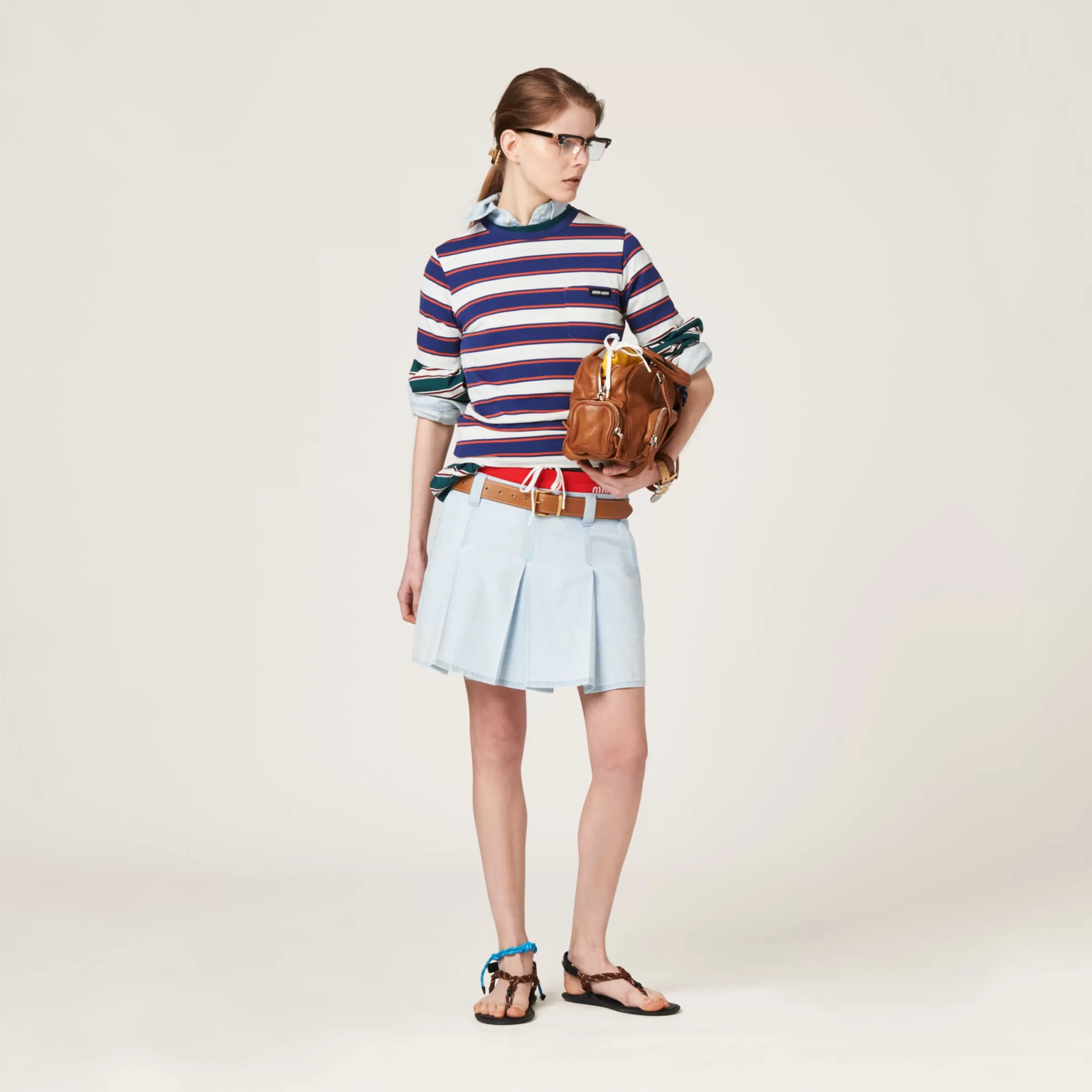 Pleated chambray skirt>Miu Miu Outlet