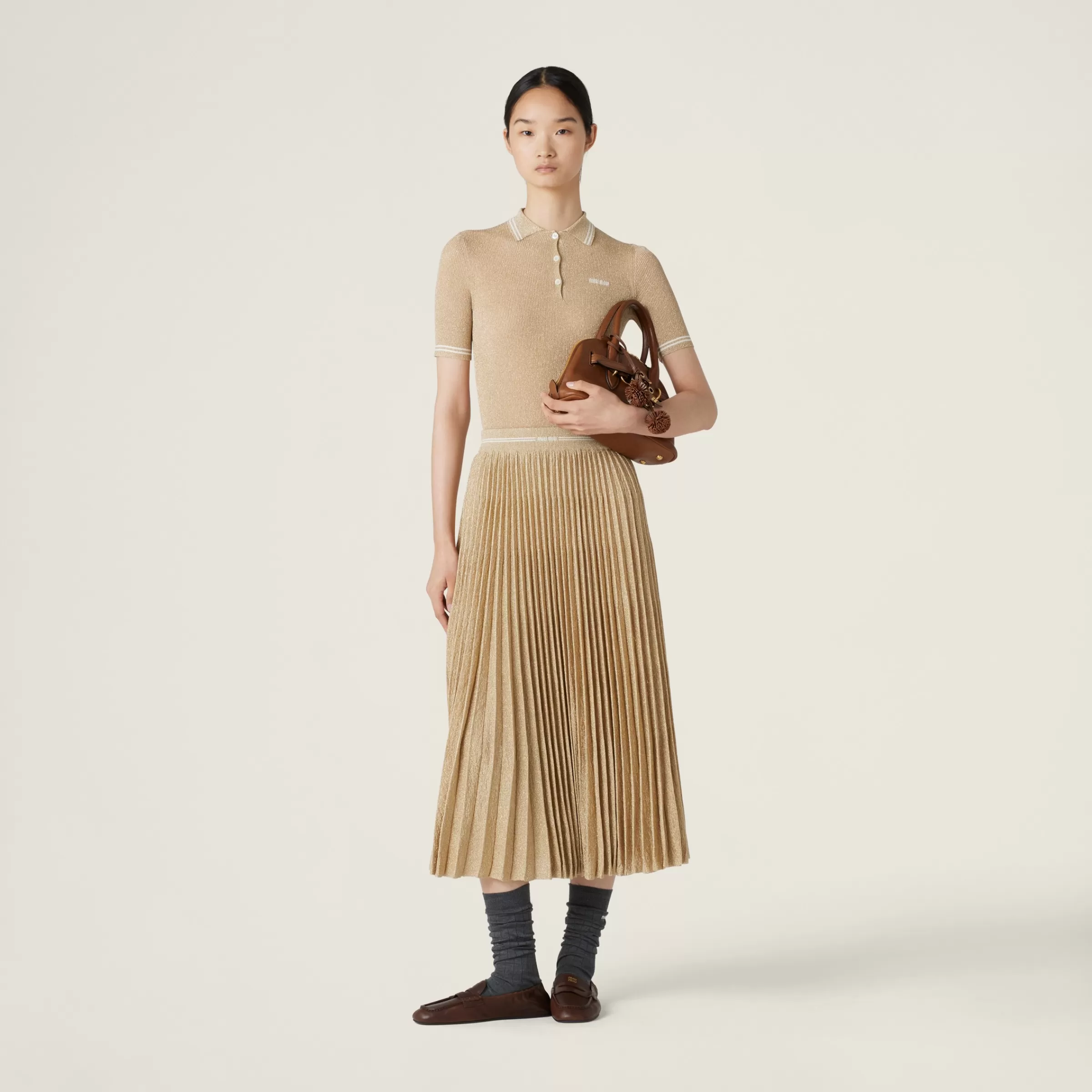 Pleated lamé skirt>Miu Miu Cheap