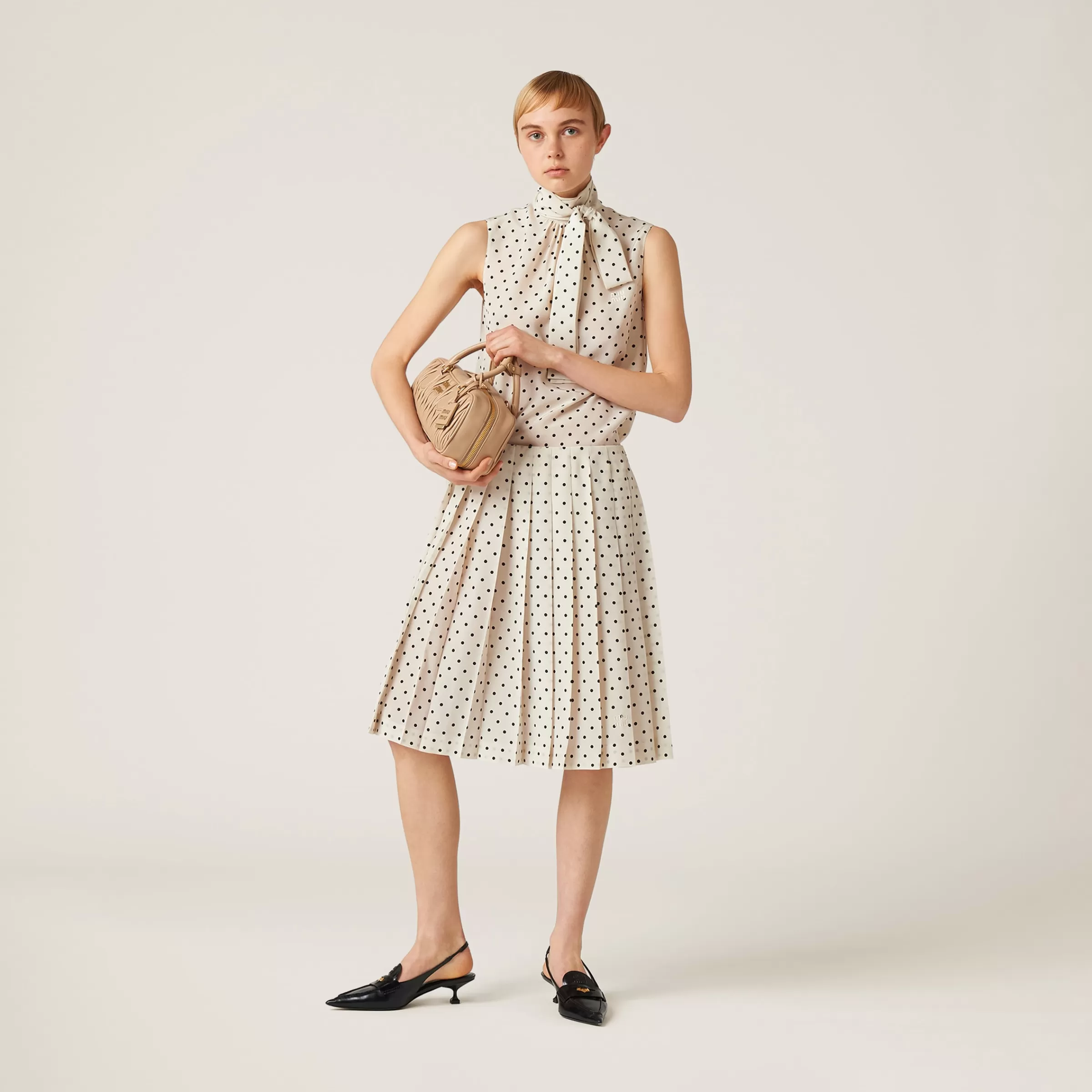 Polka-dot crepe de chine skirt>Miu Miu Clearance