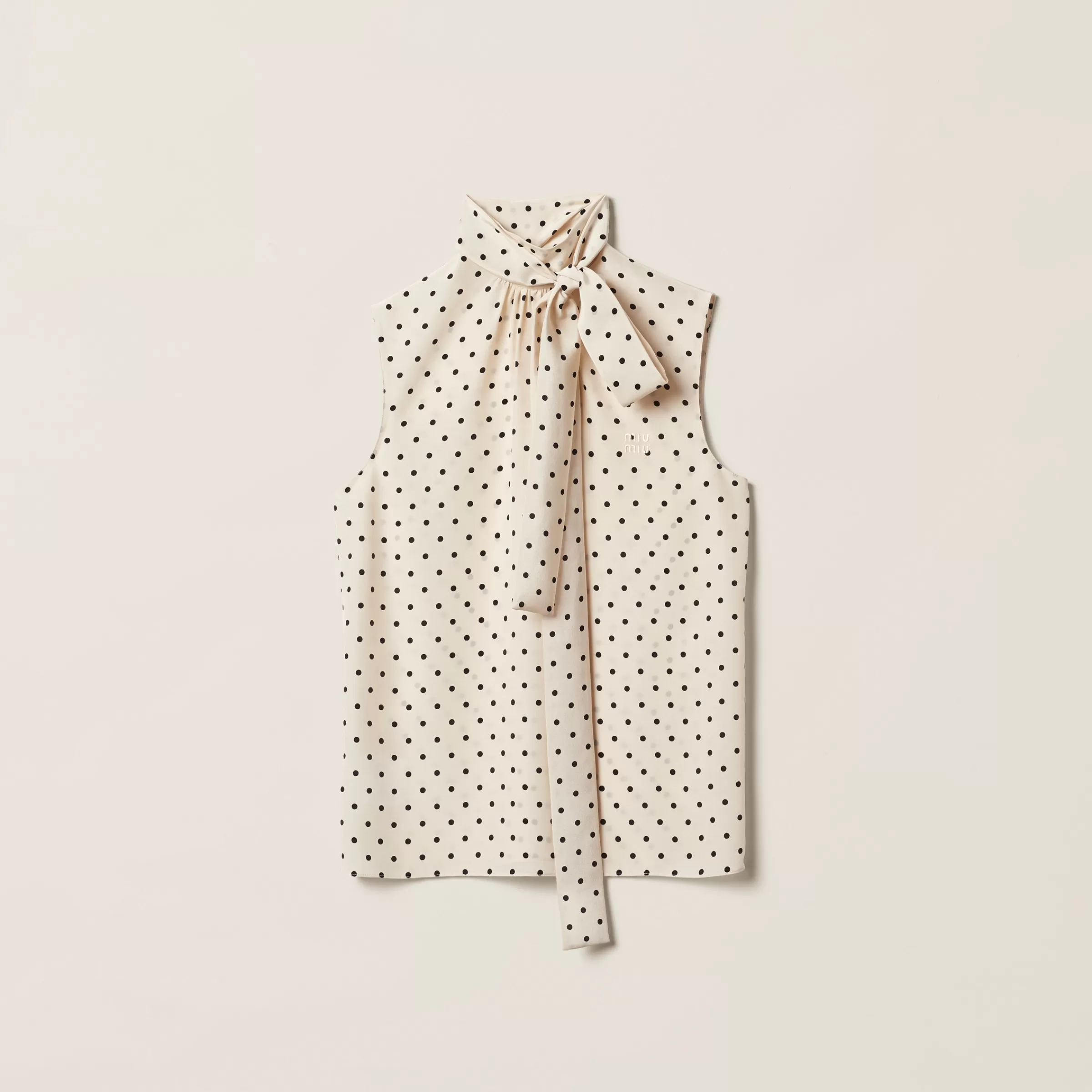 Polka-dot crepe de chine top>Miu Miu Store