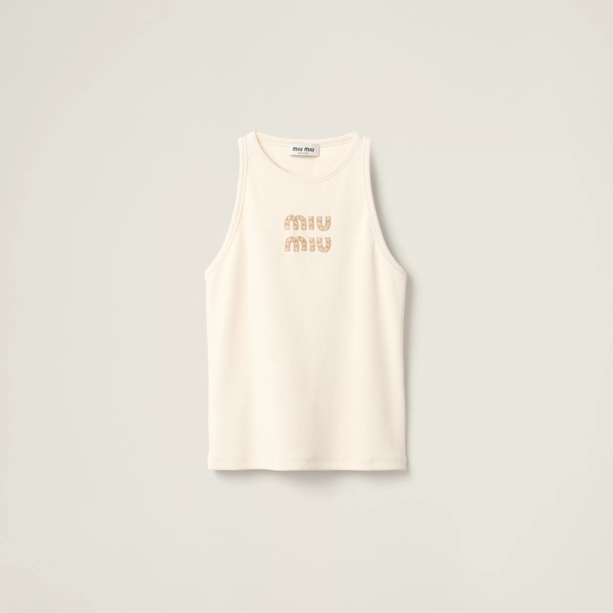 Ribbed jersey top with embroidered logo>Miu Miu Clearance